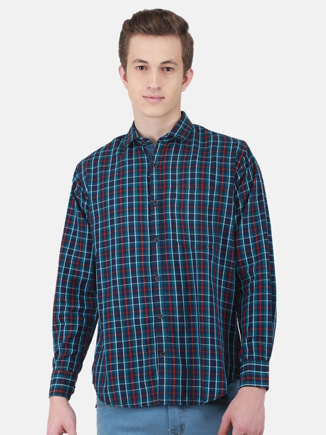 

Duke Tartan Checked Slim Fit Casual Cotton Shirt, Blue