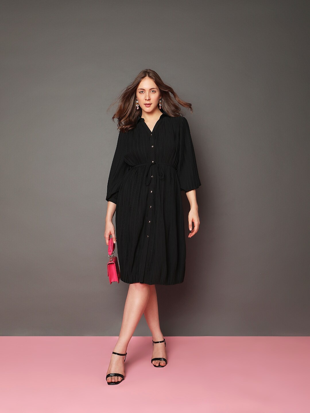 

Vero Moda Spread Collar Shirt Dress With Belt, Black