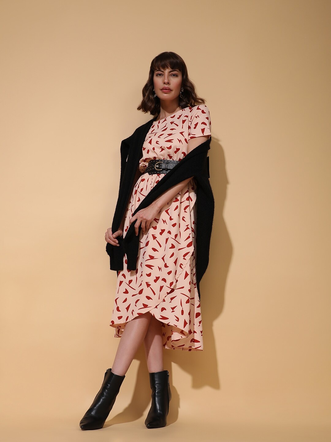 

Vero Moda Floral Printed A-Line Midi Dress, Pink