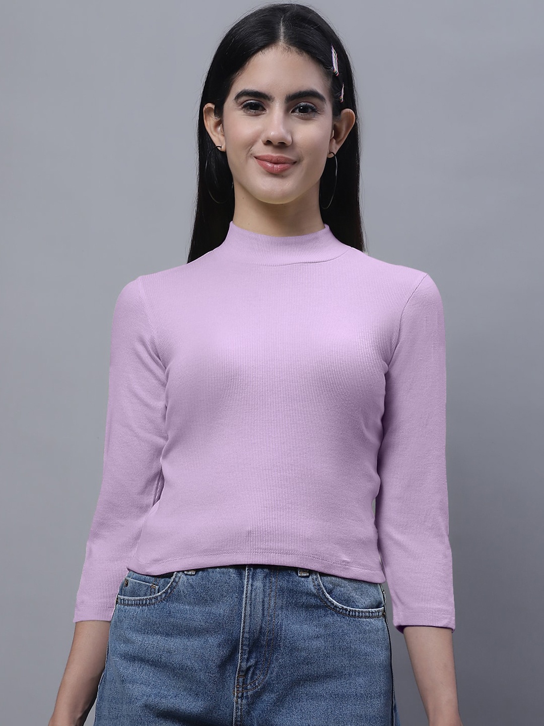 

FBAR High Neck Fitted Crop Cotton Top, Purple