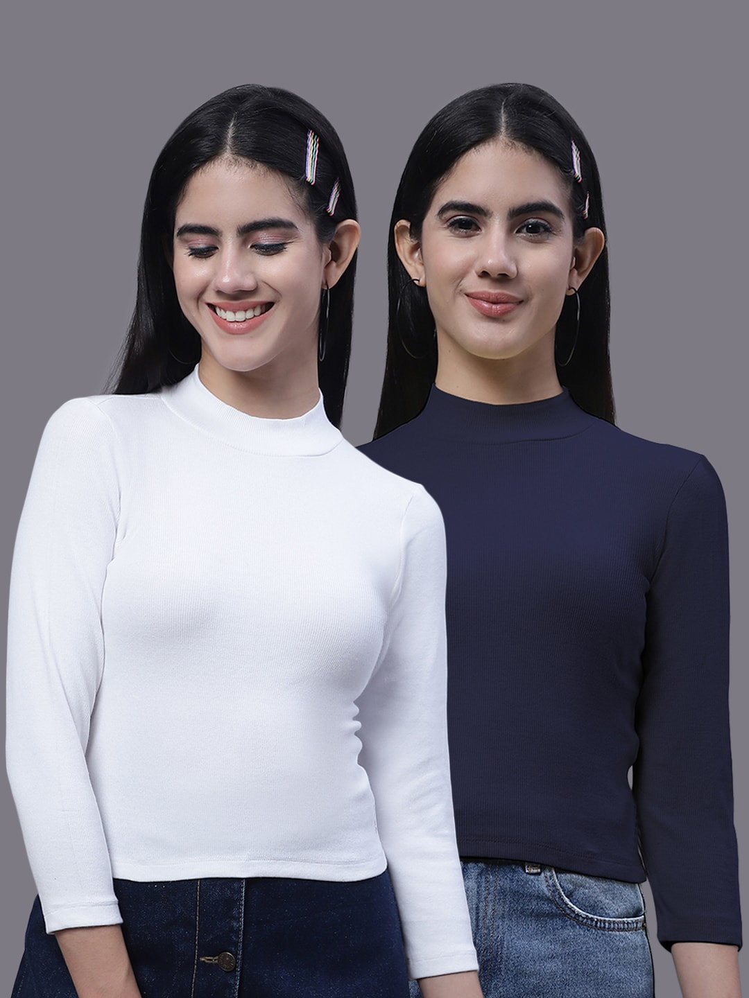 

FBAR Pack Of 2 High Neck Fitted Cotton Crop Top, White