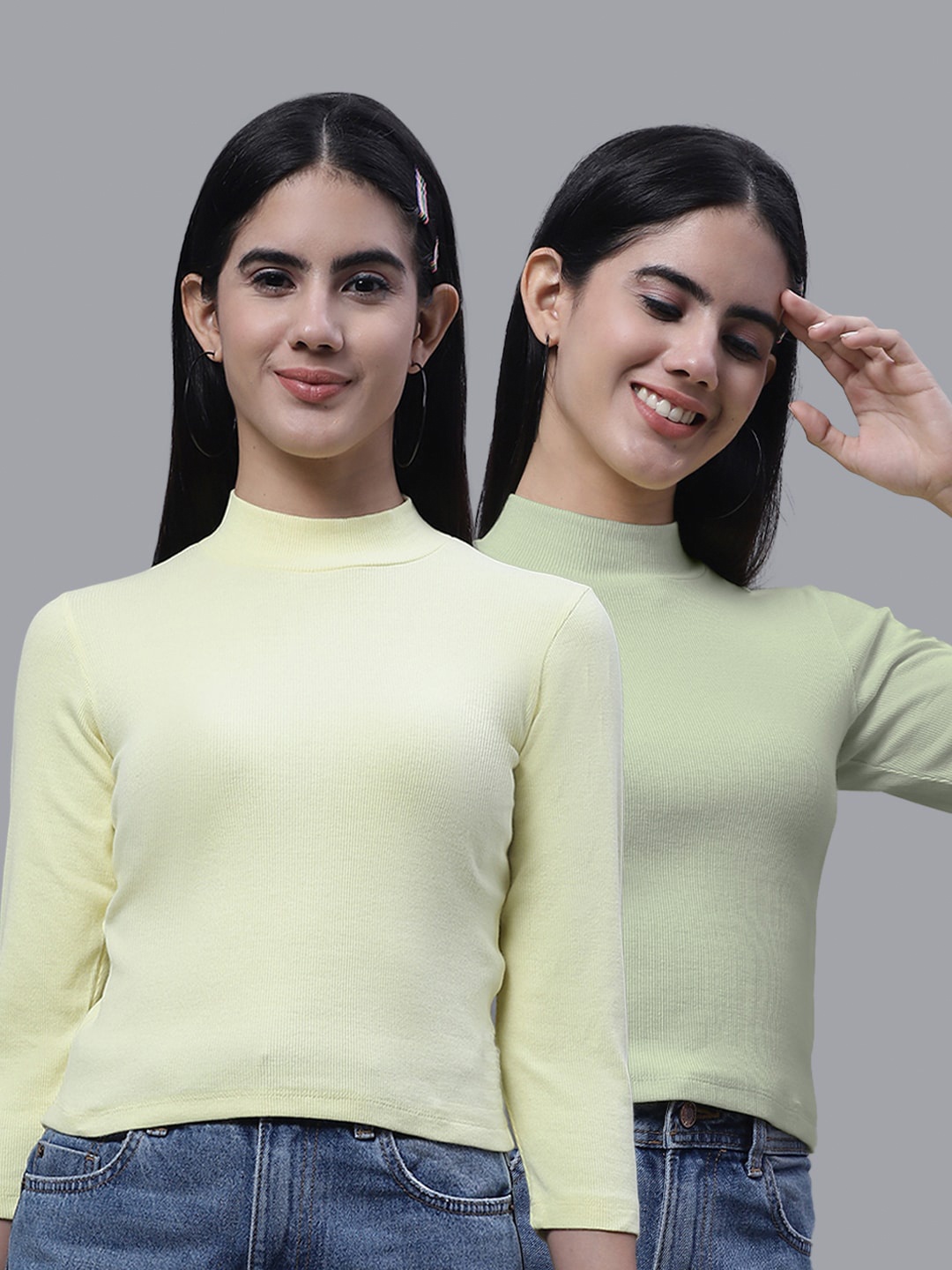 

FBAR Pack Of 2 High Neck Fitted Cotton Crop Top, Yellow