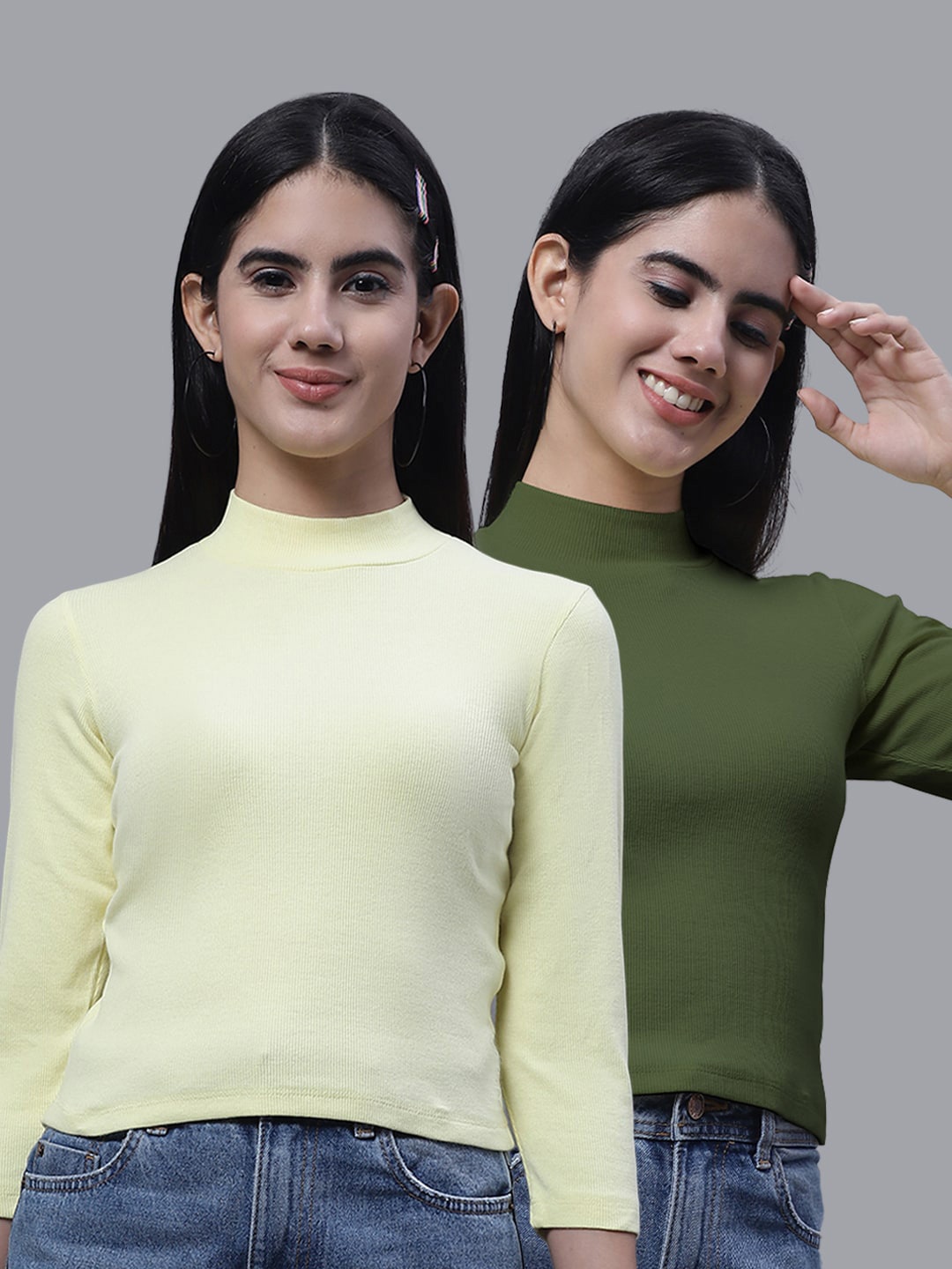 

FBAR Pack Of 2 High Neck Fitted Cotton Crop Top, Yellow