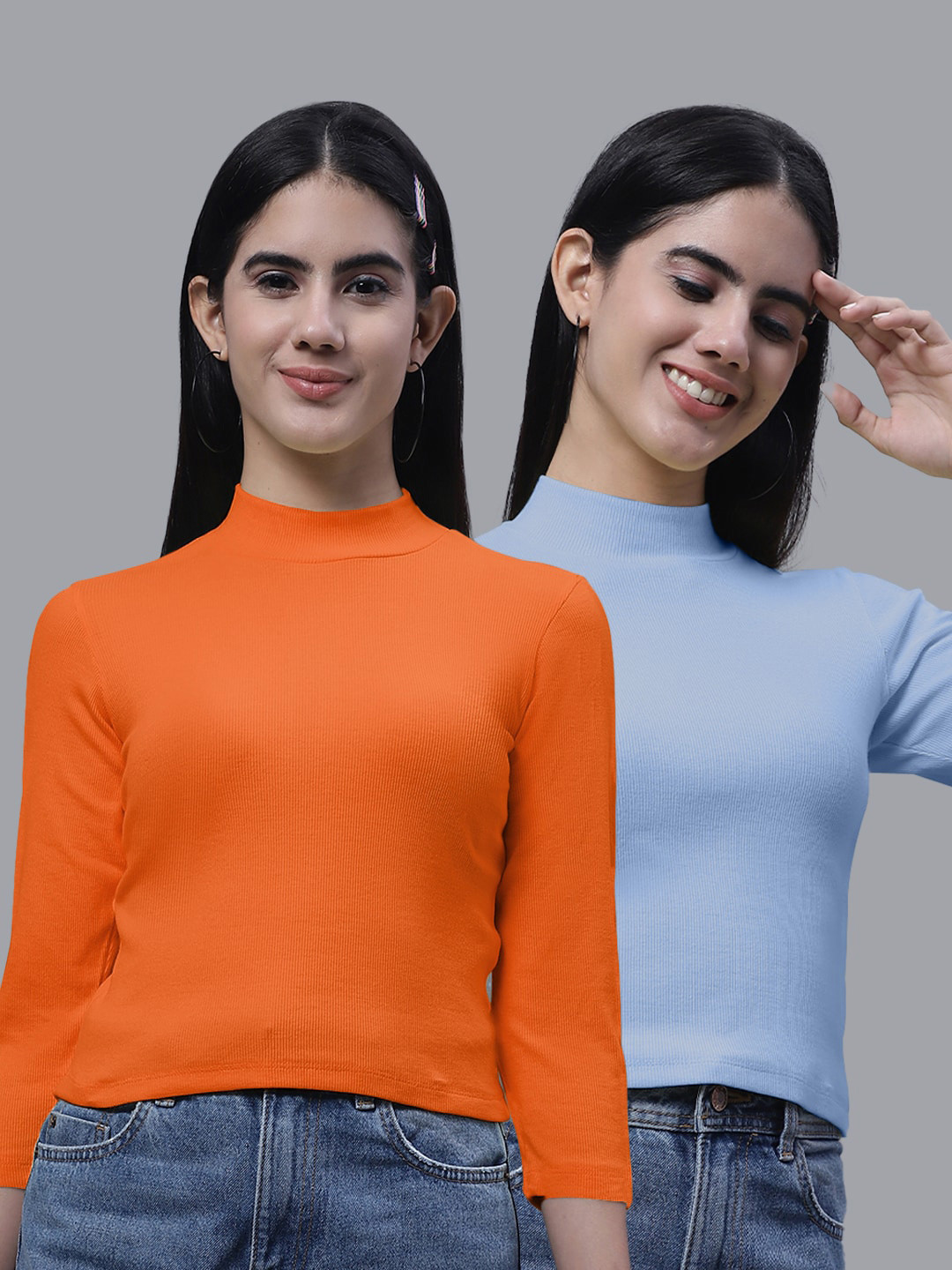 

FBAR Pack Of 2 High Neck Fitted Cotton Crop Top, Orange