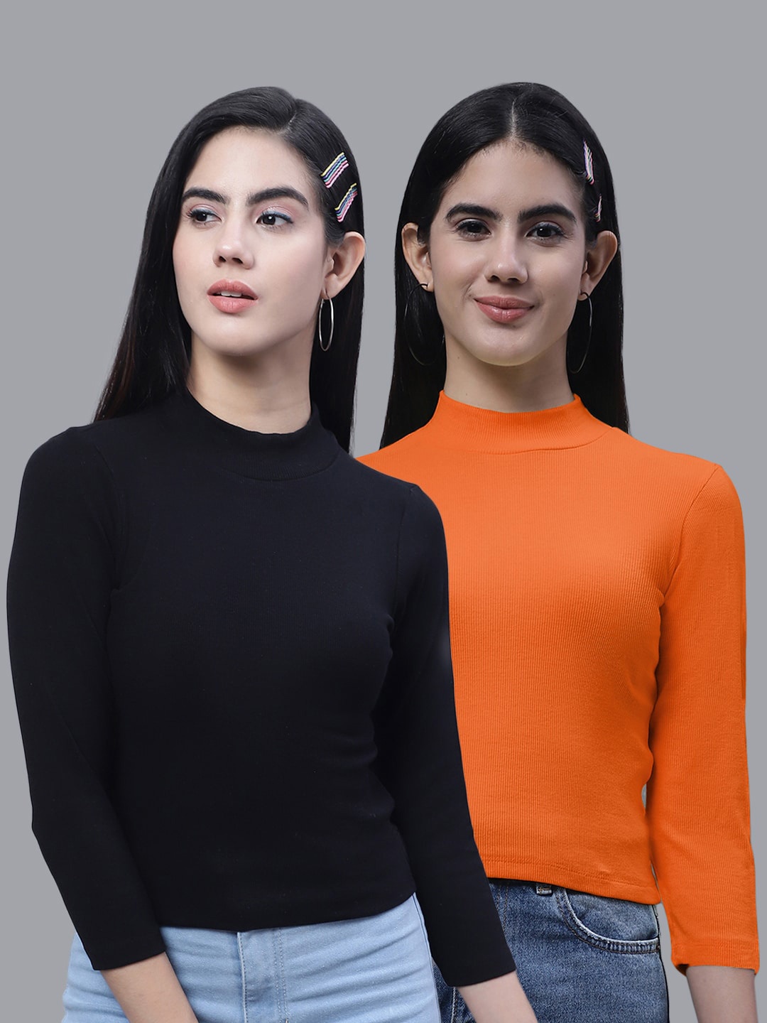 

FBAR Pack Of 2 High Neck Fitted Cotton Crop Top, Black