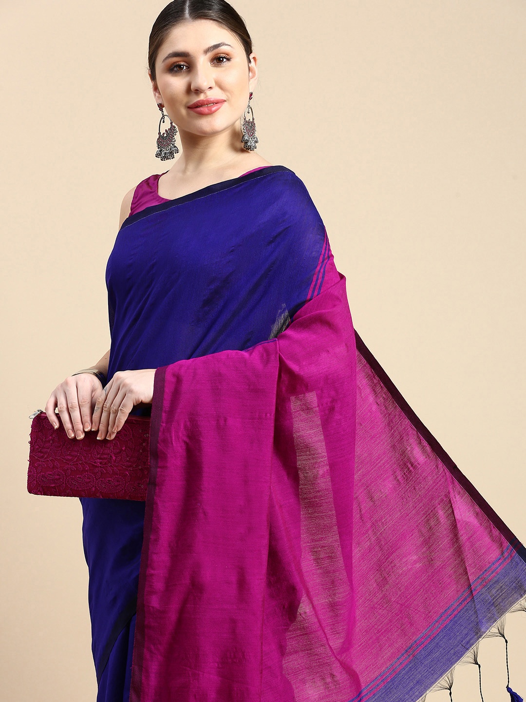 

DESH BIDESH Colourblocked Cotton Silk Saree, Blue