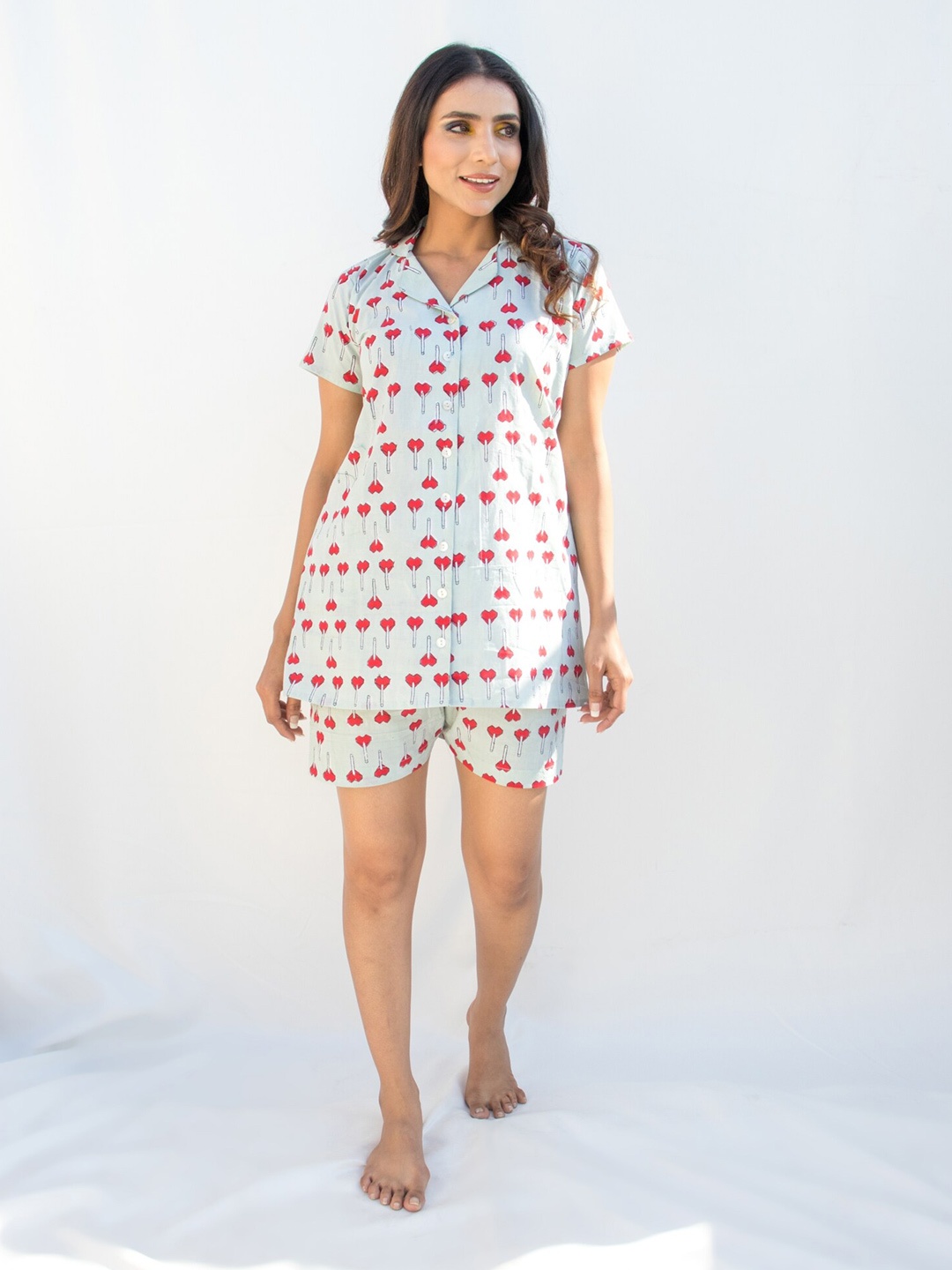 

Zanaash Conversational Printed Organic Cotton Shirt With Shorts, Blue