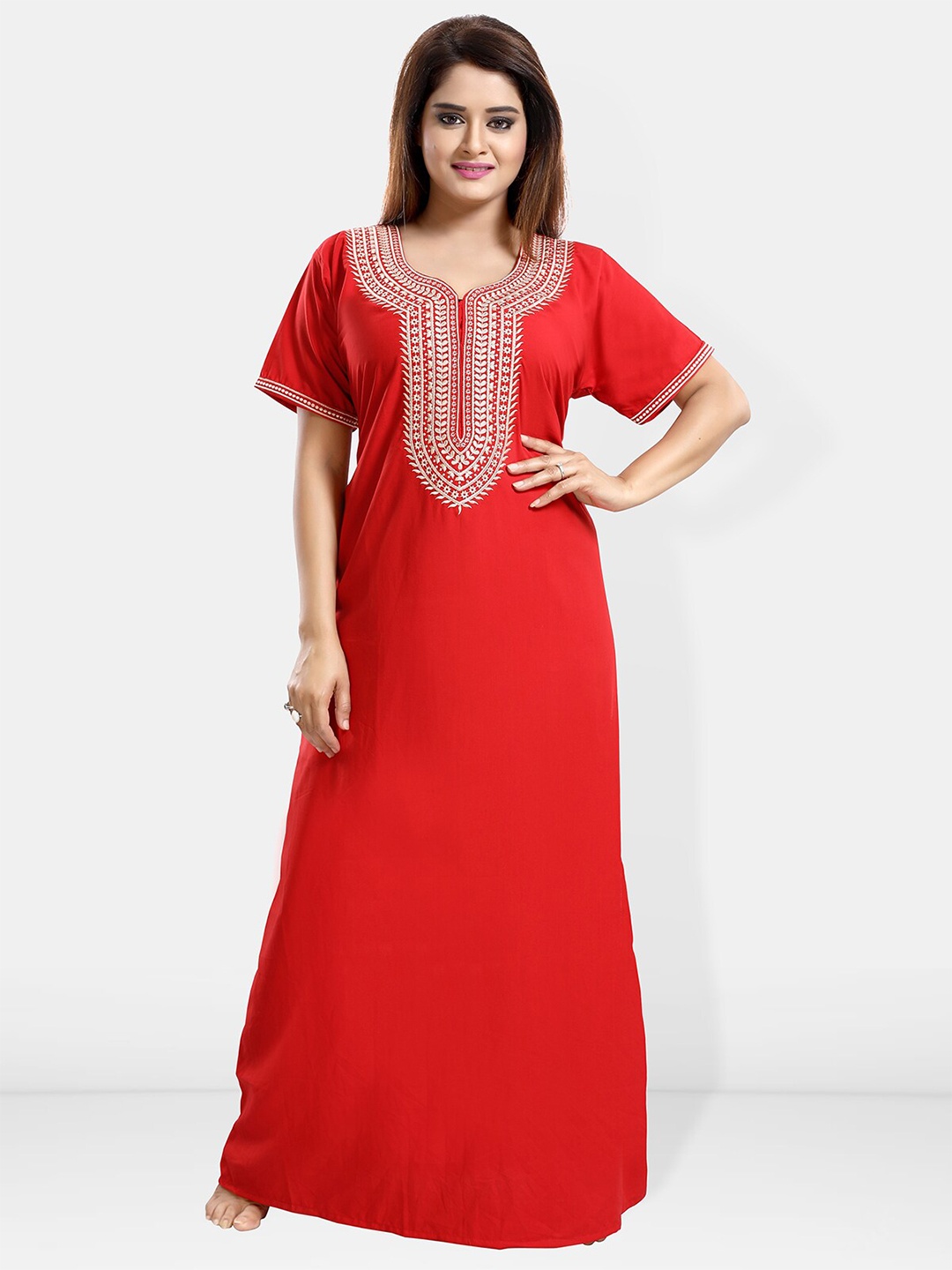 

Be You Embroidered Maxi Nightdress, Red