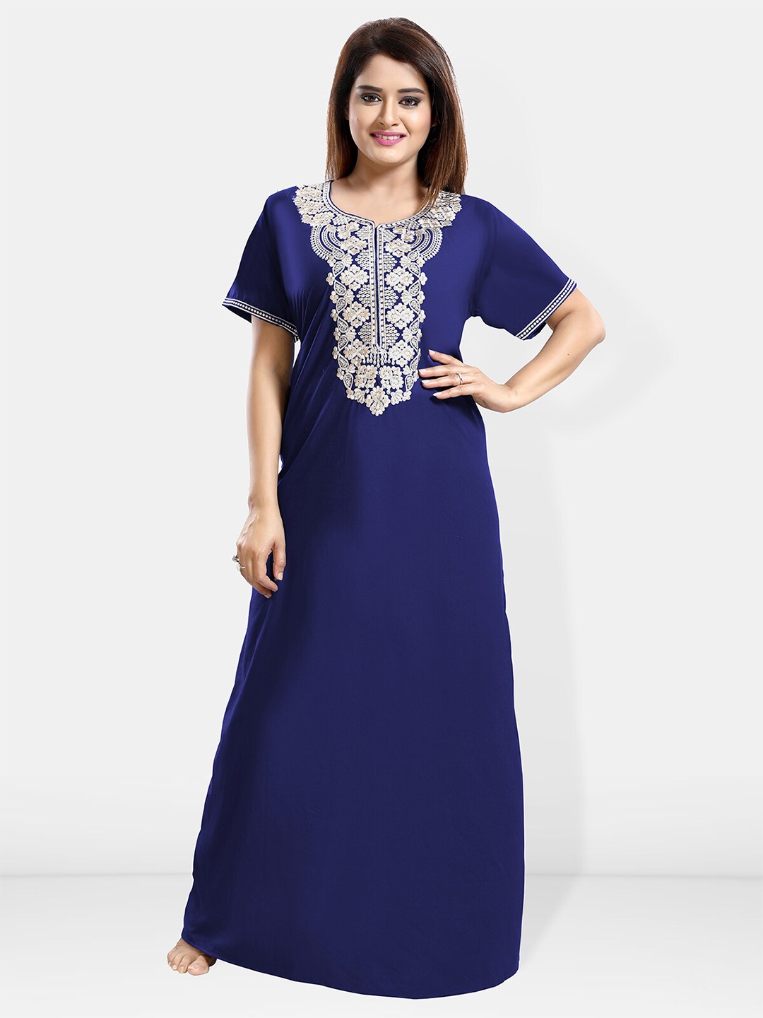 

Be You Embroidered Maxi Nightdress, Navy blue
