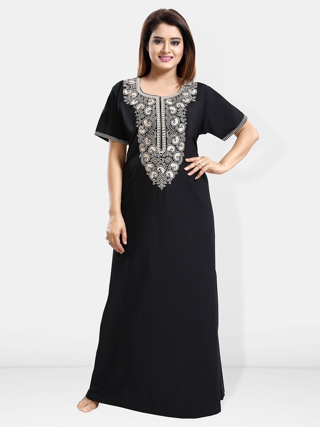 

Be You Embroidered Maxi Nightdress, Black