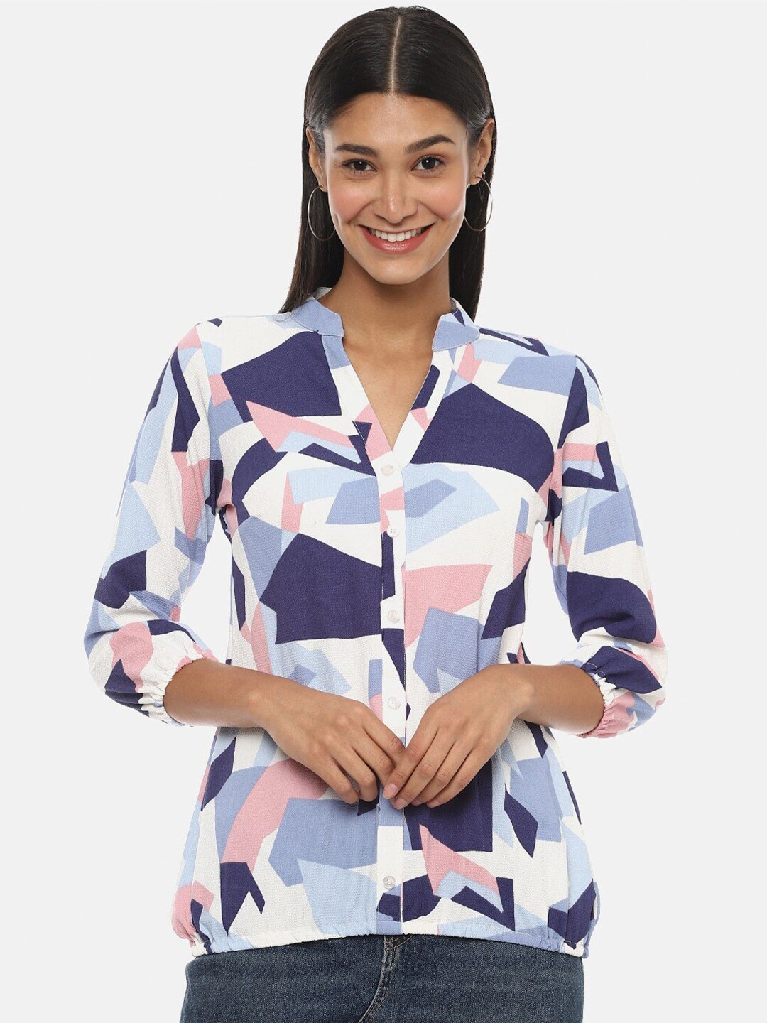 

Campus Sutra Classic Geometric Printed Cotton Casual Shirt, White