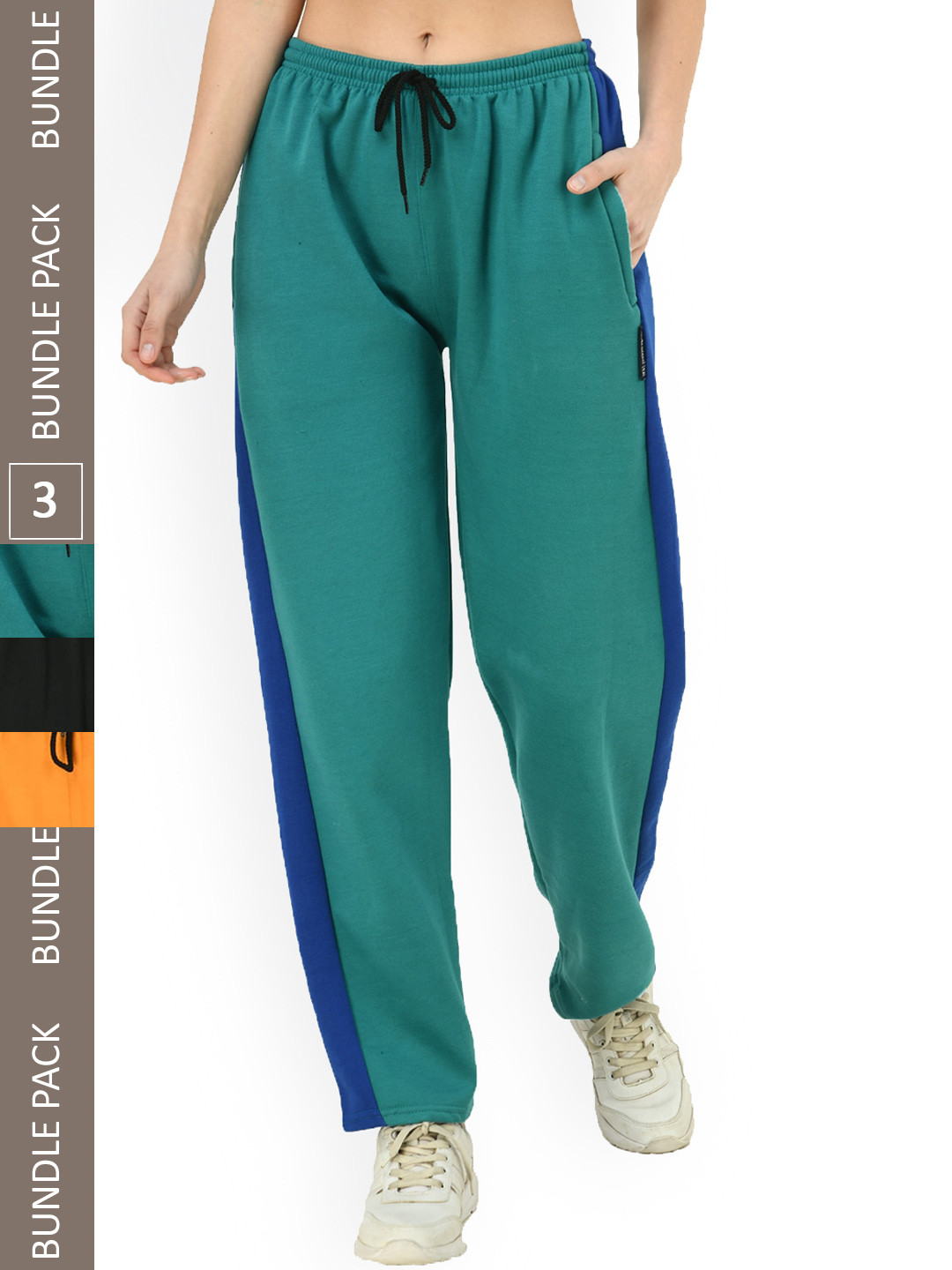 

IndiWeaves Women Pack Of 3 Regular Fit Fleece Track Pants, Green