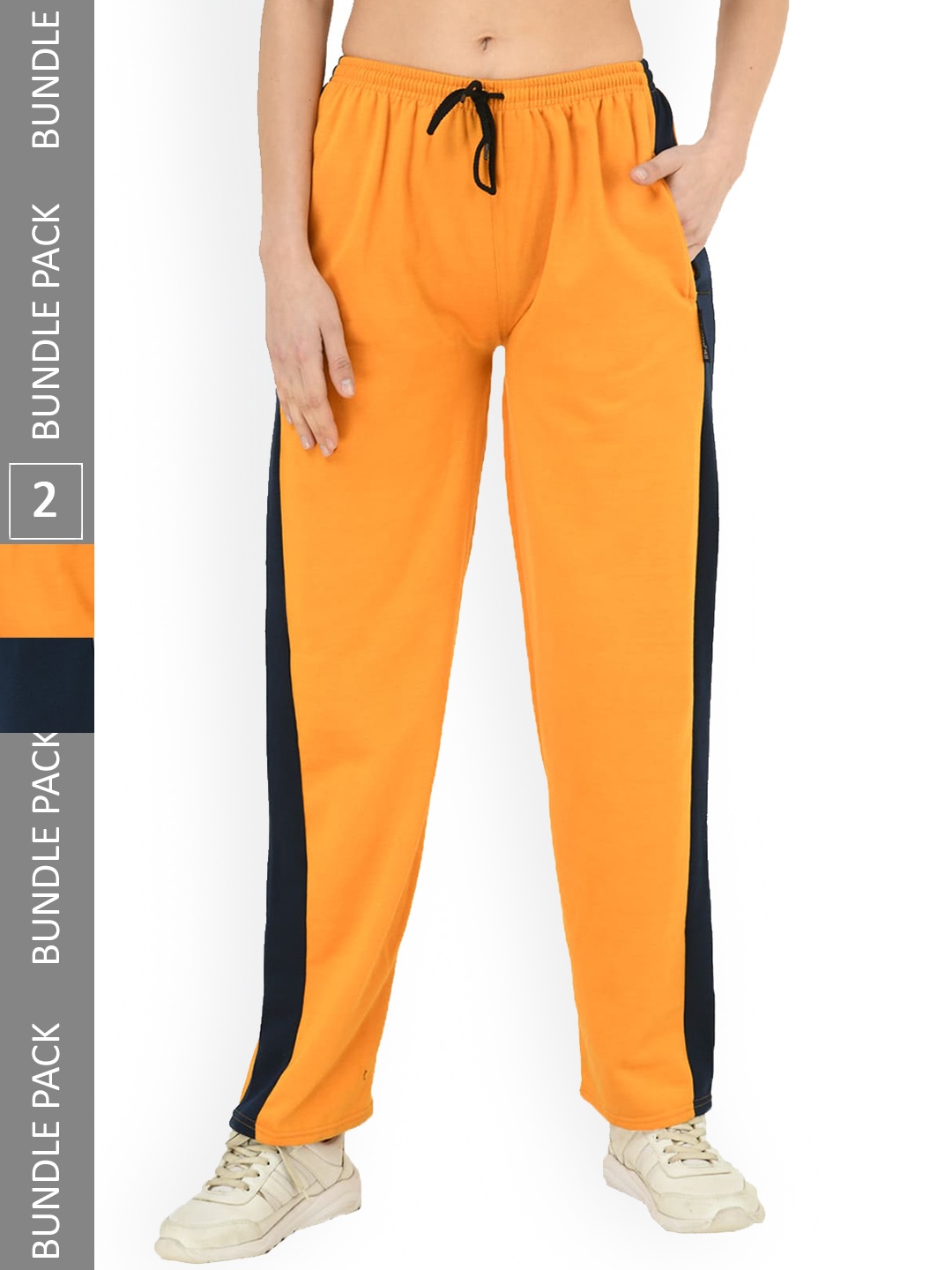 

IndiWeaves Women Pack Of 2 Regular Fit Fleece Track Pants, Yellow