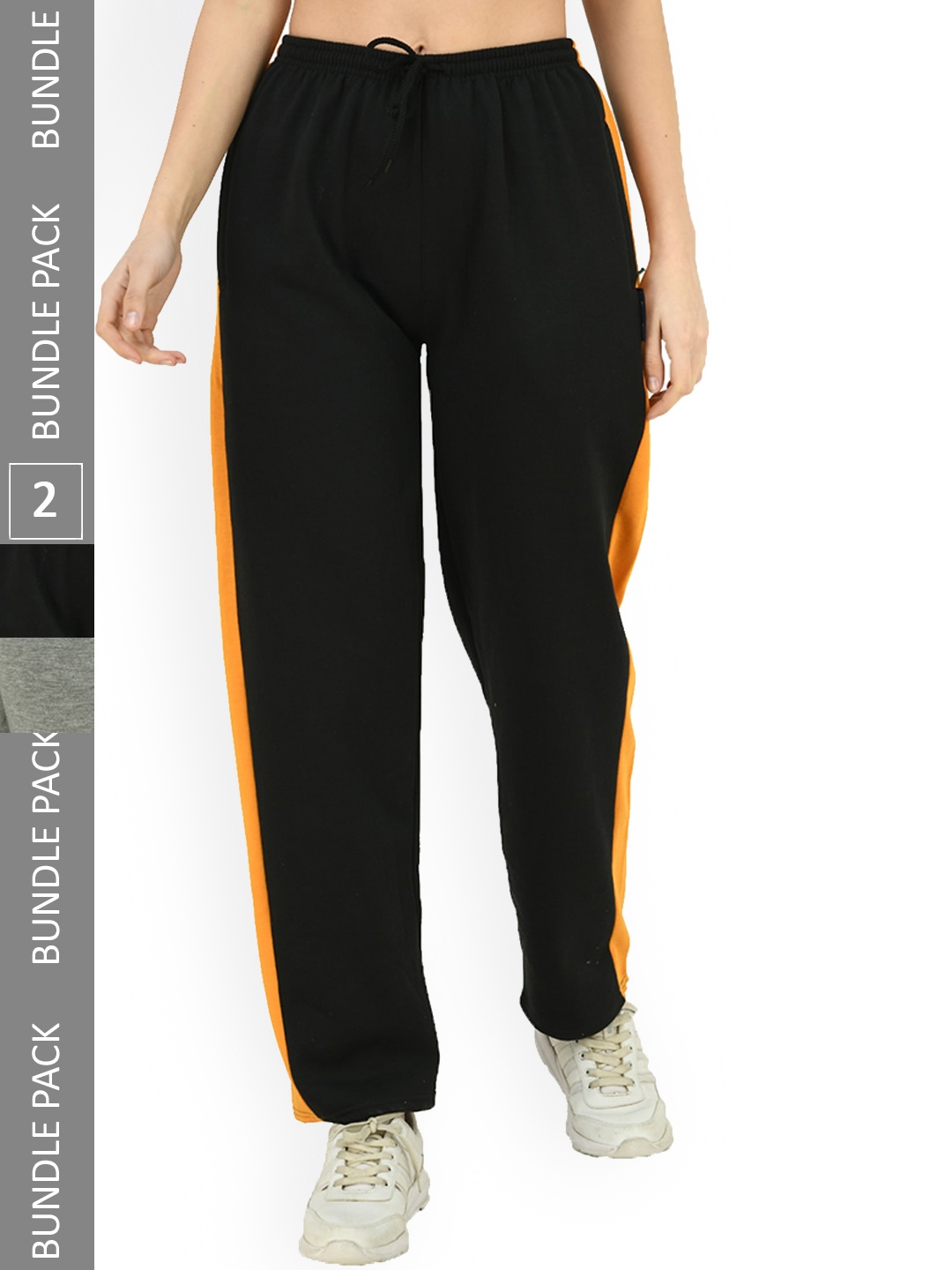 

IndiWeaves Women Pack Of 2 Regular Fit Fleece Track Pants, Black