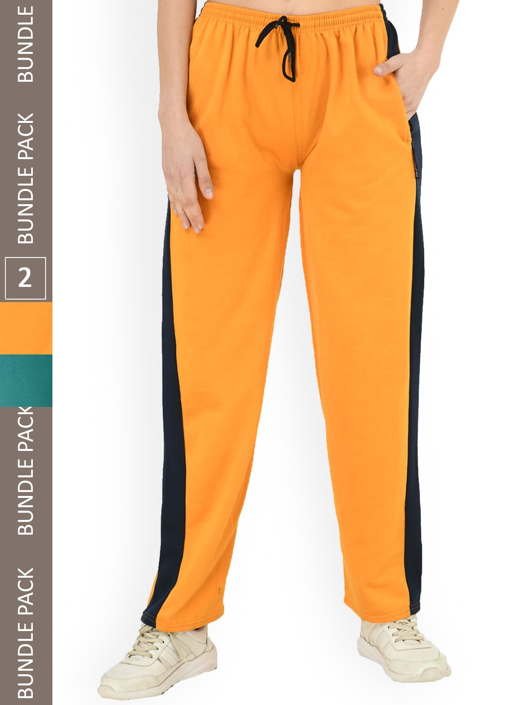 

IndiWeaves Women Pack Of 2 Regular Fit Fleece Track Pants, Yellow