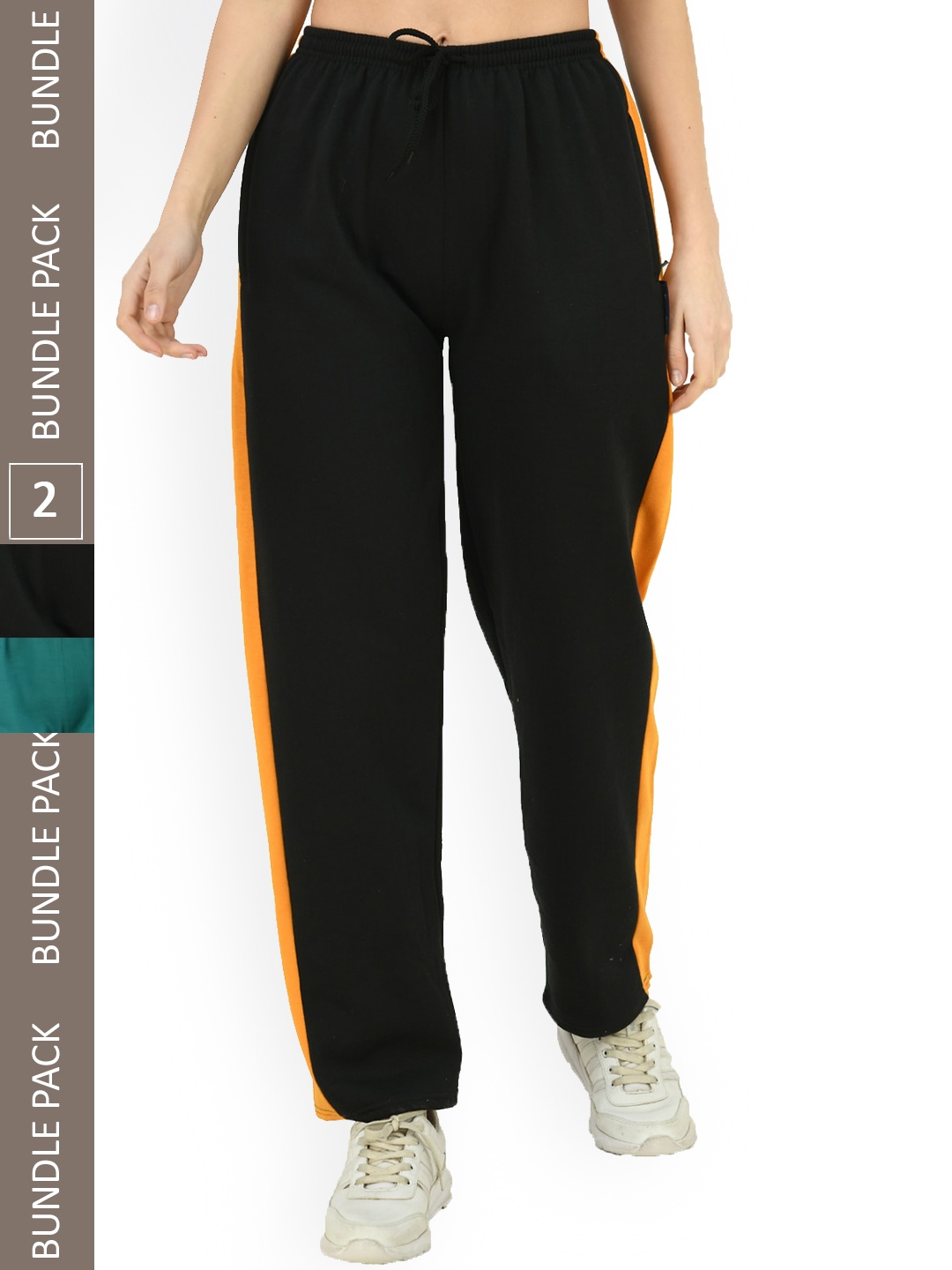 

IndiWeaves Women Pack Of 2 Fleece Track Pants, Black