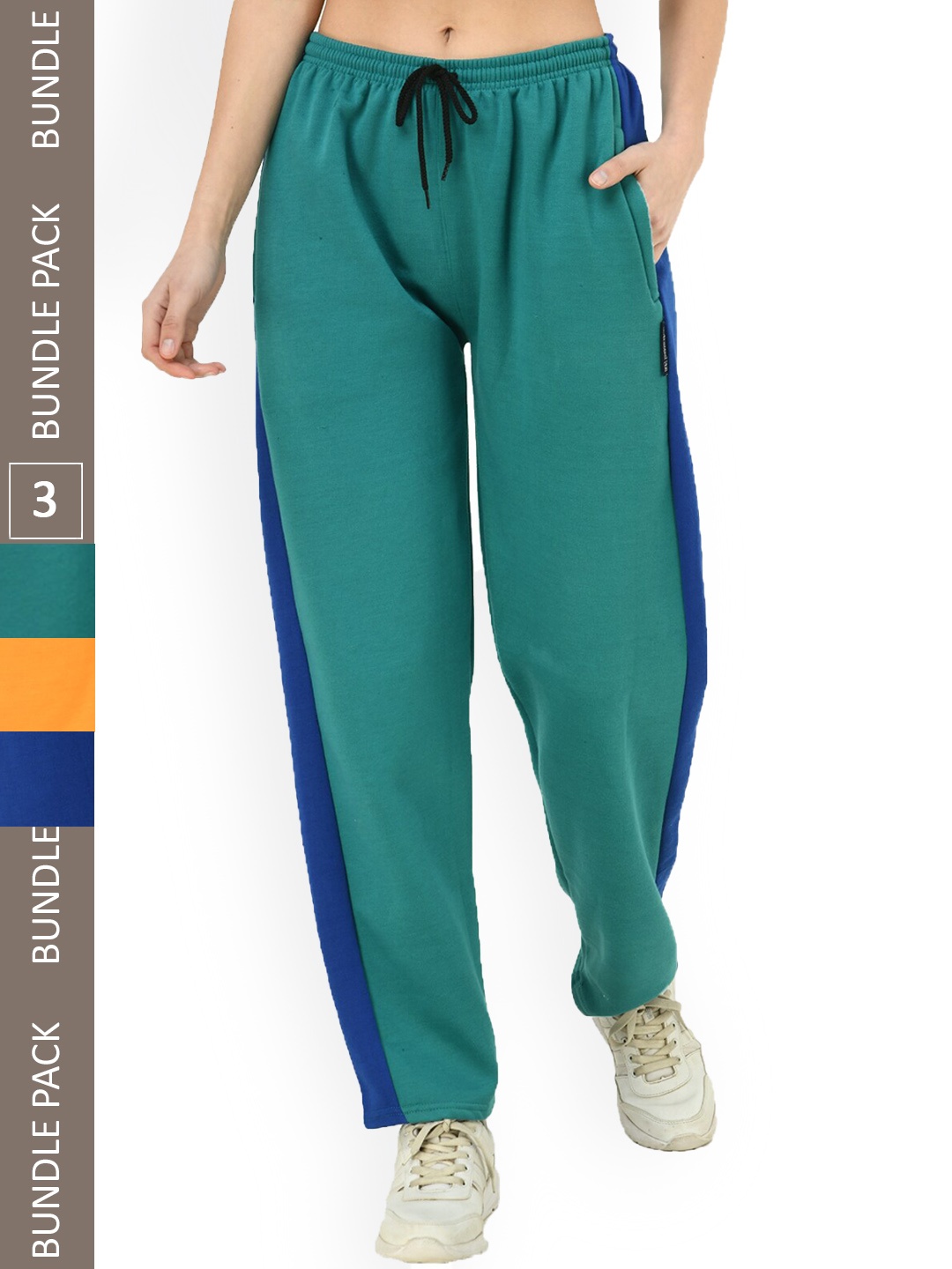 

IndiWeaves Women Pack Of 3 Fleece Track Pants, Green
