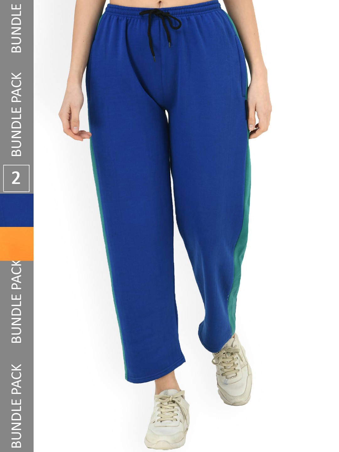 

IndiWeaves Women Pack Of 2 Fleece Track Pants, Blue