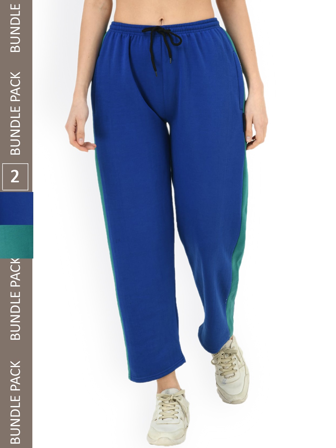 

IndiWeaves Women Pack Of 2 Fleece Track Pants, Blue