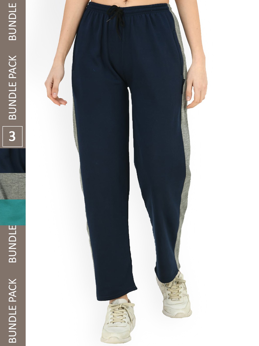 

IndiWeaves Women Pack Of 3 Fleece Track Pants, Navy blue