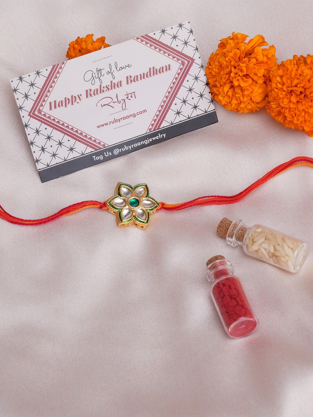 

Ruby Raang Kundan-Studded Rakhi, Gold