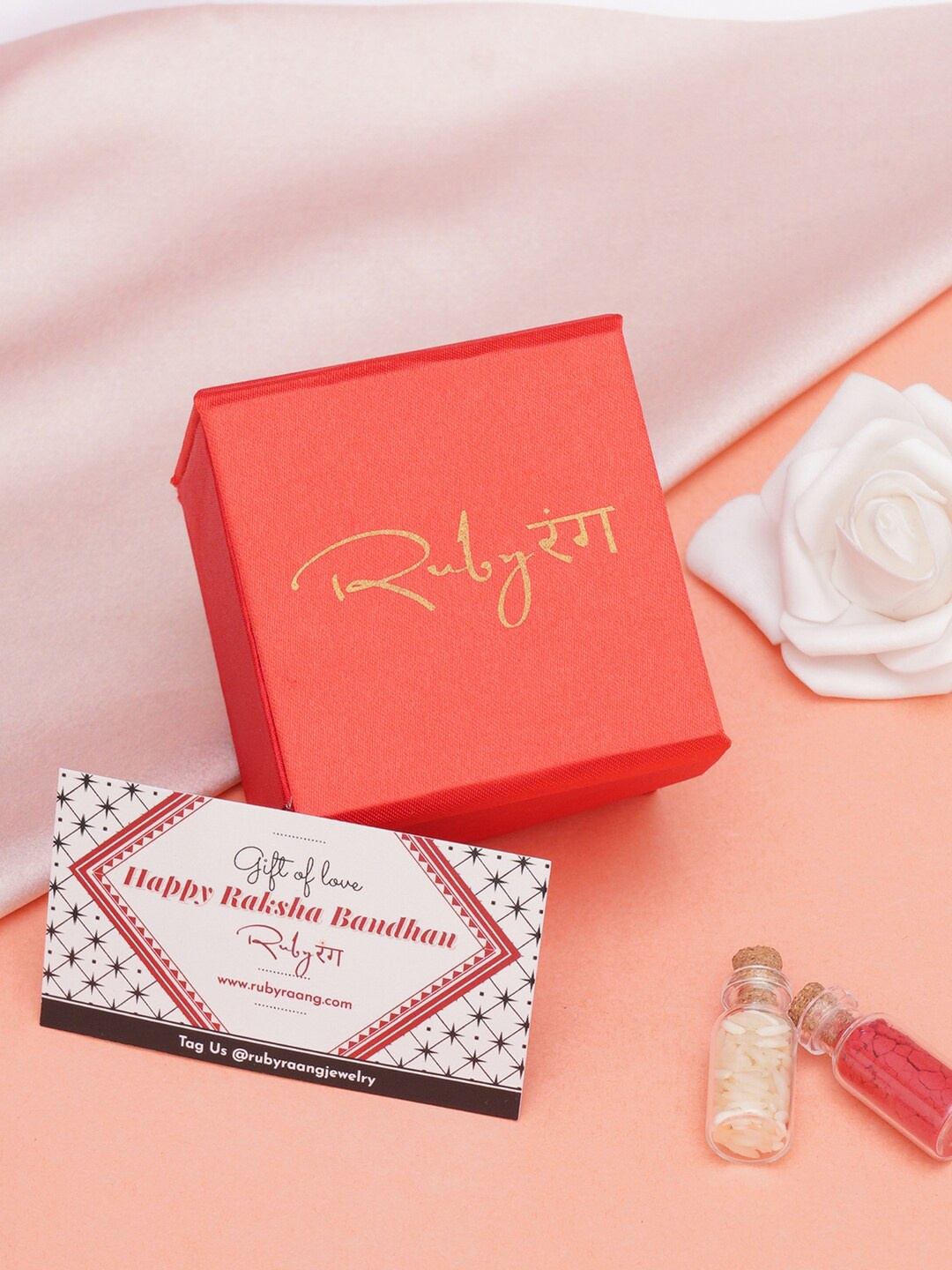 

Ruby Raang Flower-Motif Rakhi With Roli Chawal & Greeting Card Gift Box, Green