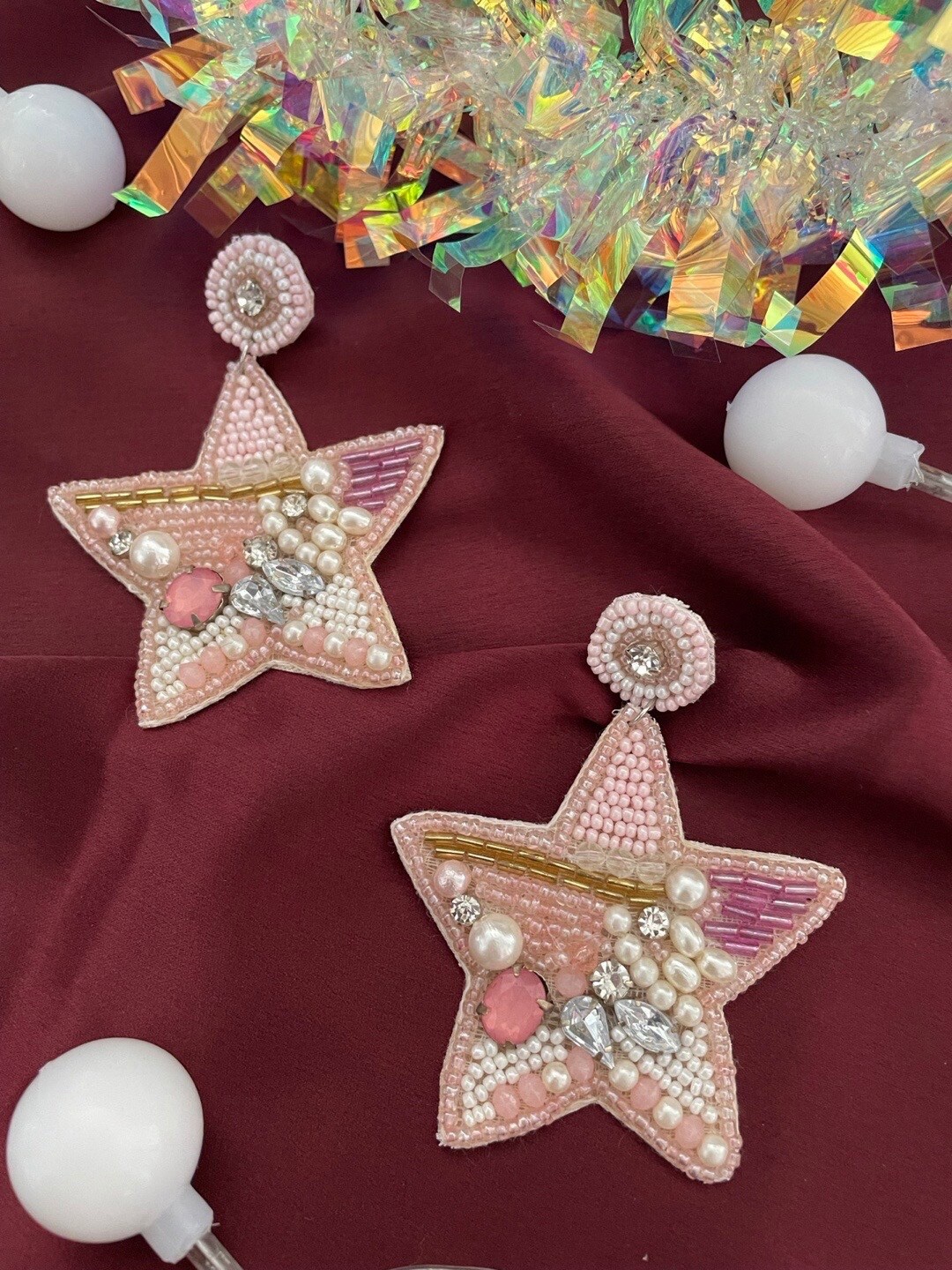 

Digital Dress Room Star Shaped Drop Earrings, Pink