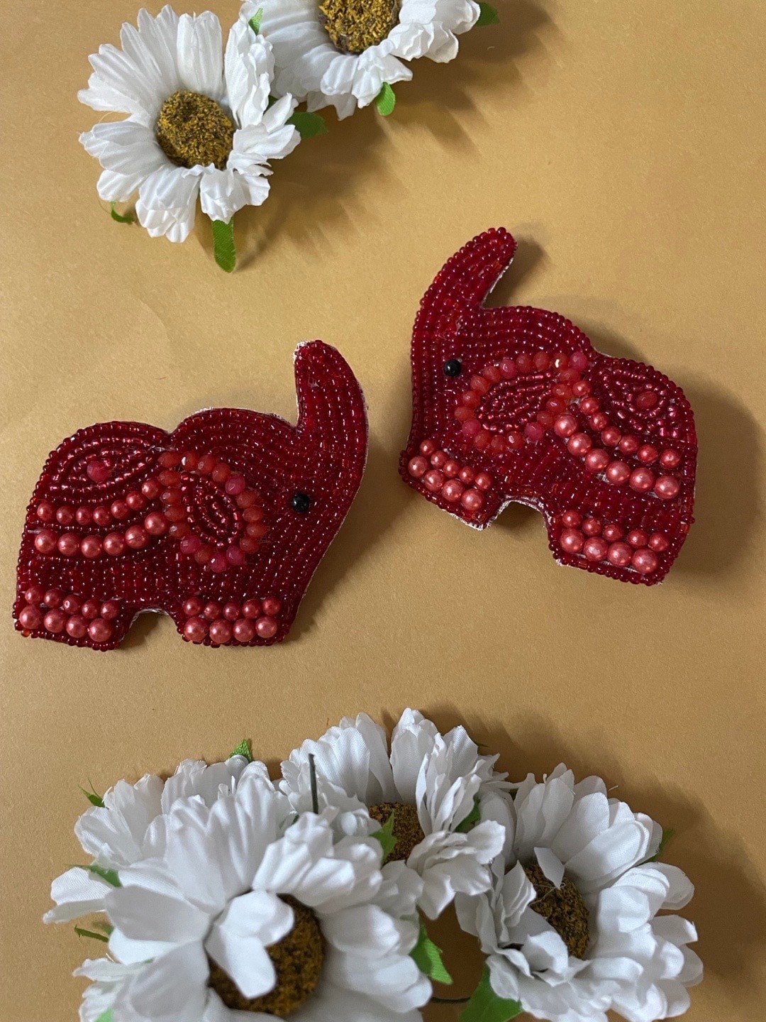 

Digital Dress Room Elephant Shaped Drop Earrings, Red