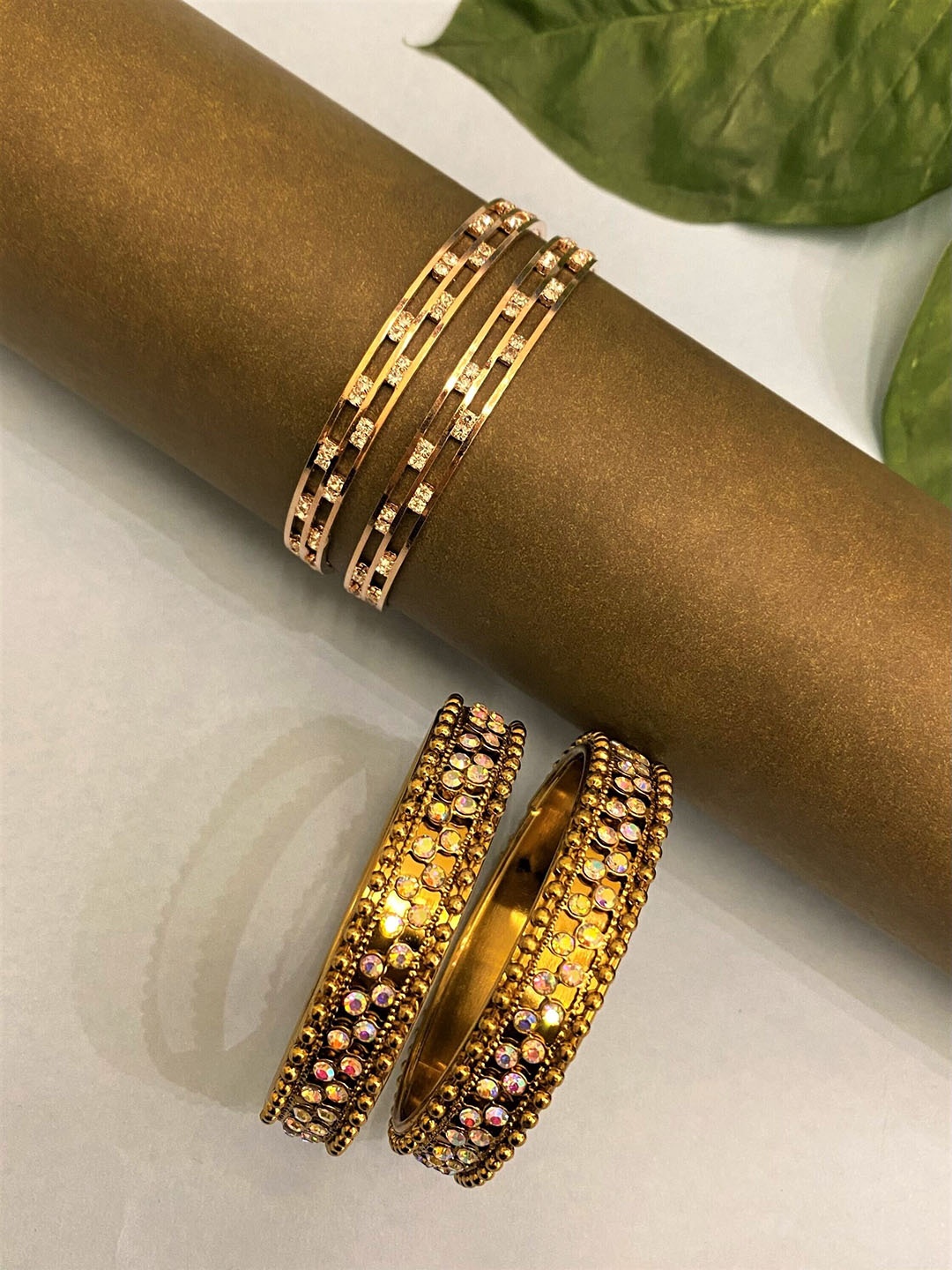 

ATIBELLE Set Of 4 Gold-Plated AD-Studded Bangles