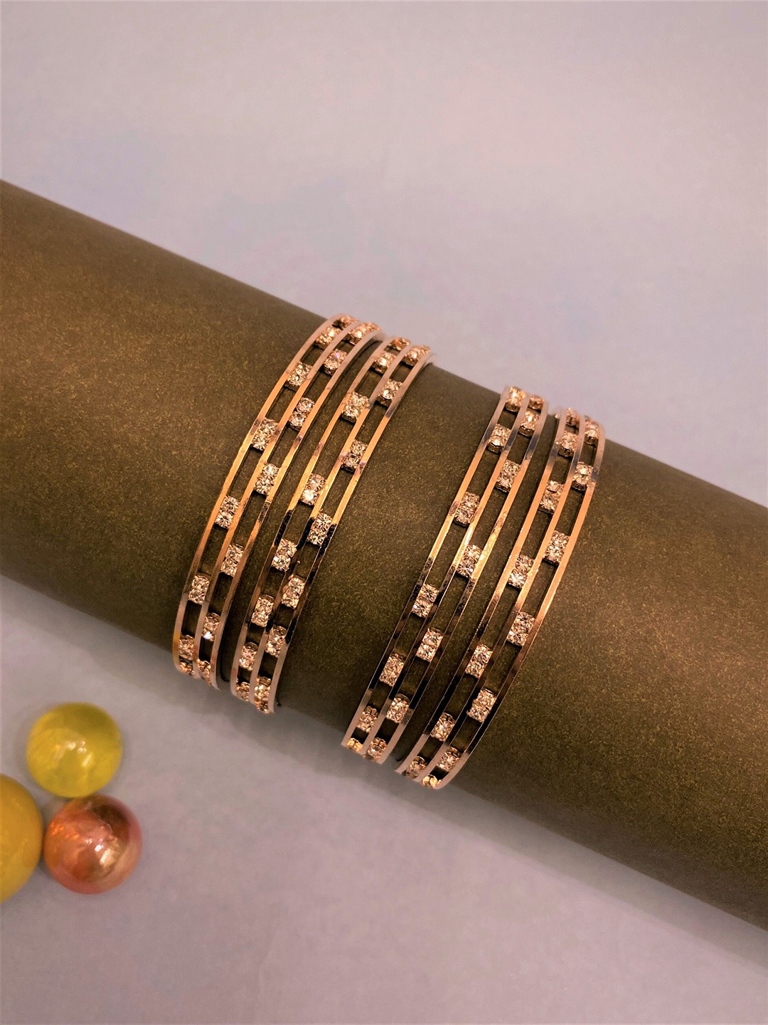 

ATIBELLE Set Of 4 Rose Gold-Plated American Diamond-Studded Bangles