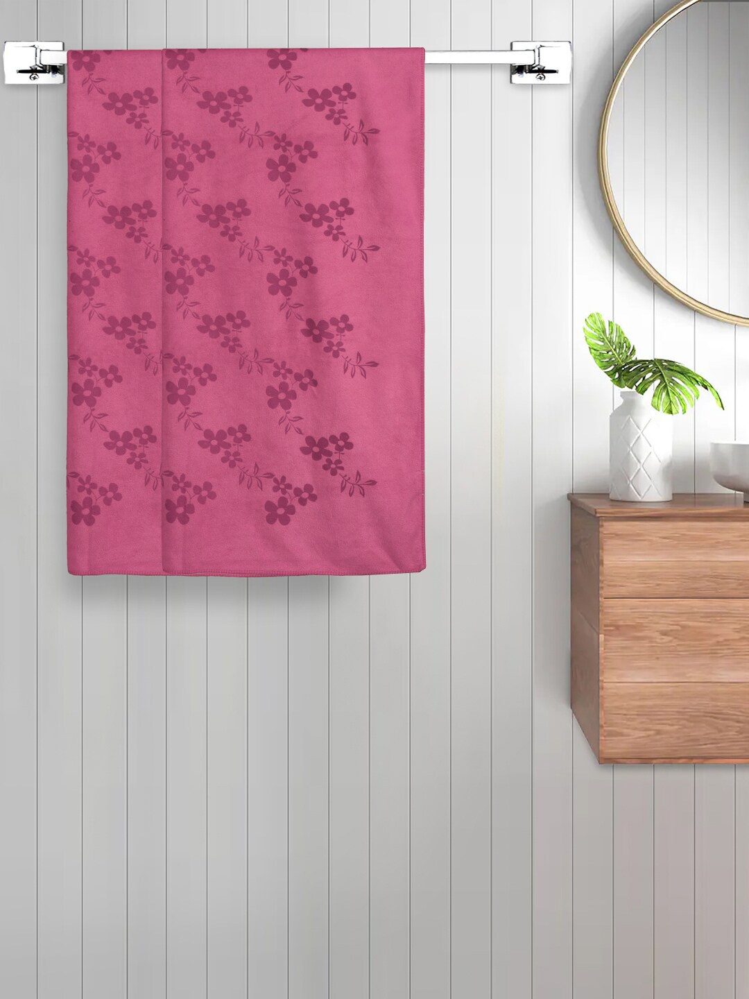 

FABINALIV Pink 2 Pieces Printed 420 GSM Cotton Bath Towels