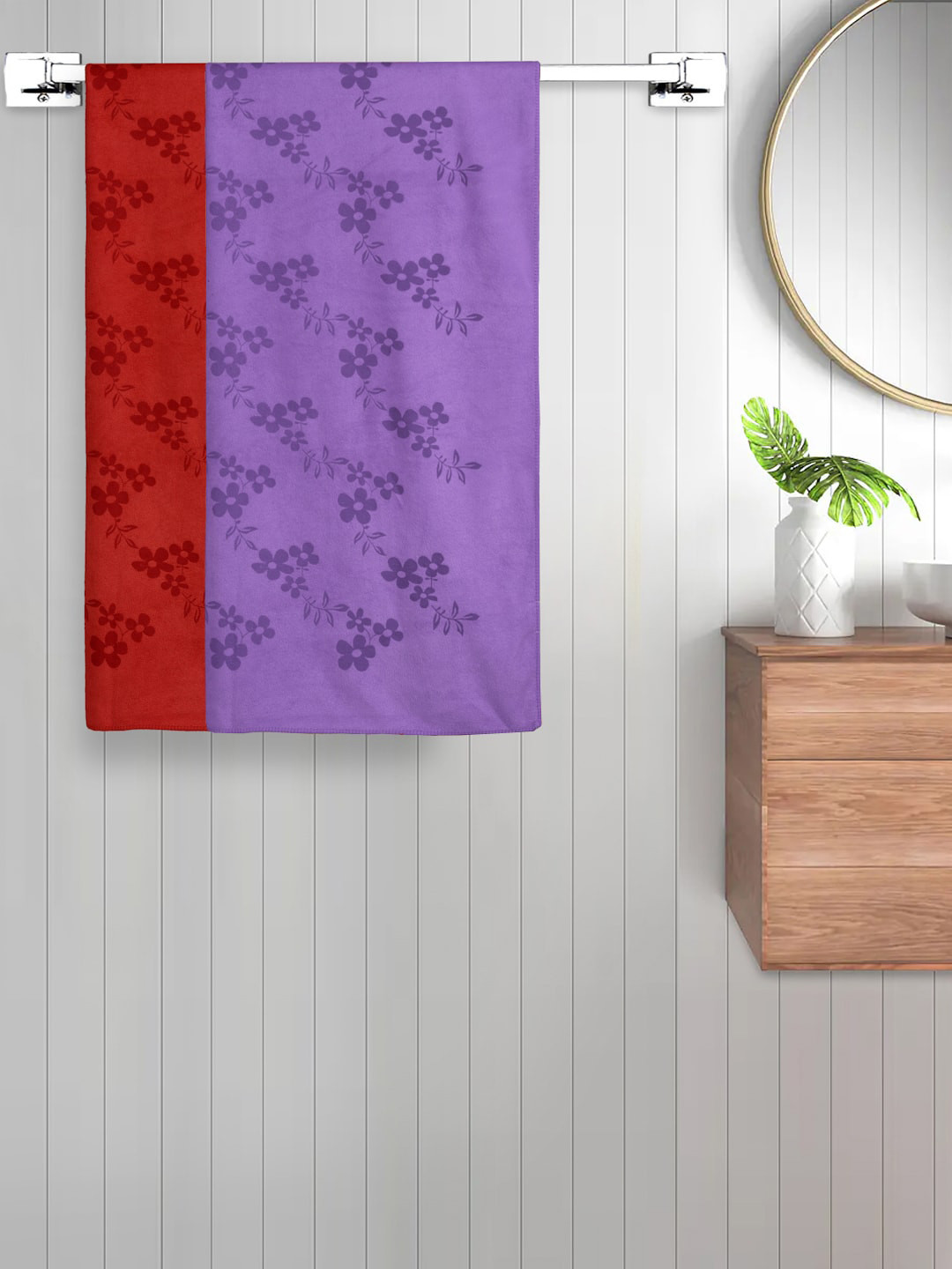 

FABINALIV Red & Purple 2 Pieces Printed 420 GSM Cotton Bath Towels