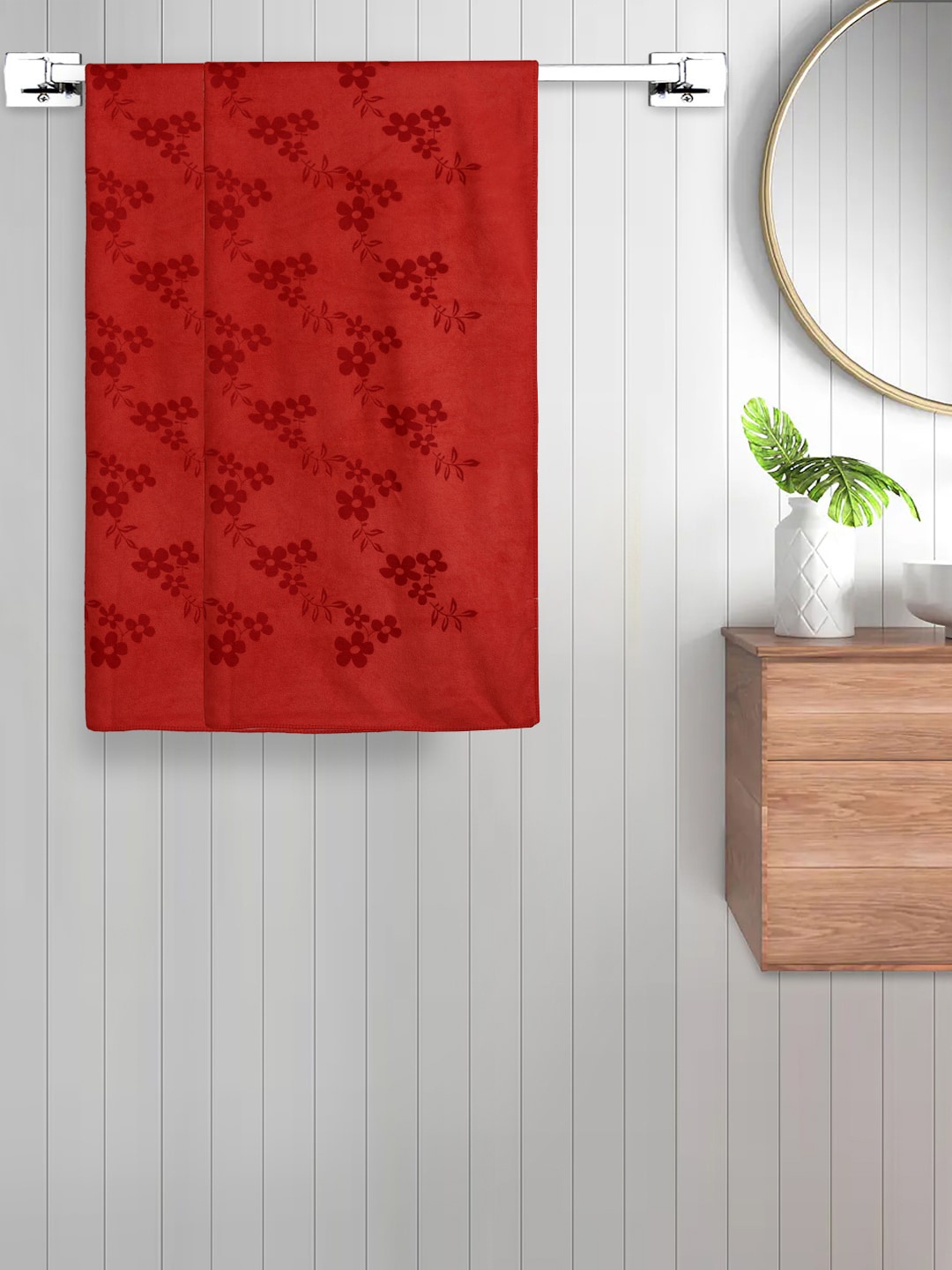 

FABINALIV Red 2 Pieces Printed 420 GSM Cotton Bath Towels