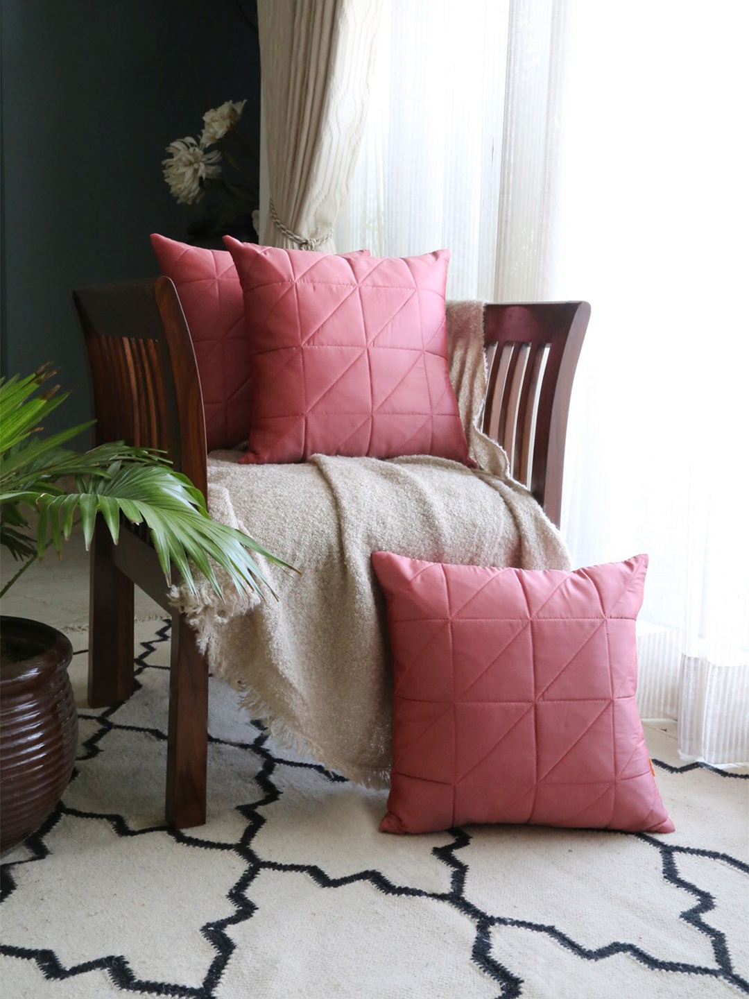 

ANS Pink 3 Pieces Square Cushion Covers