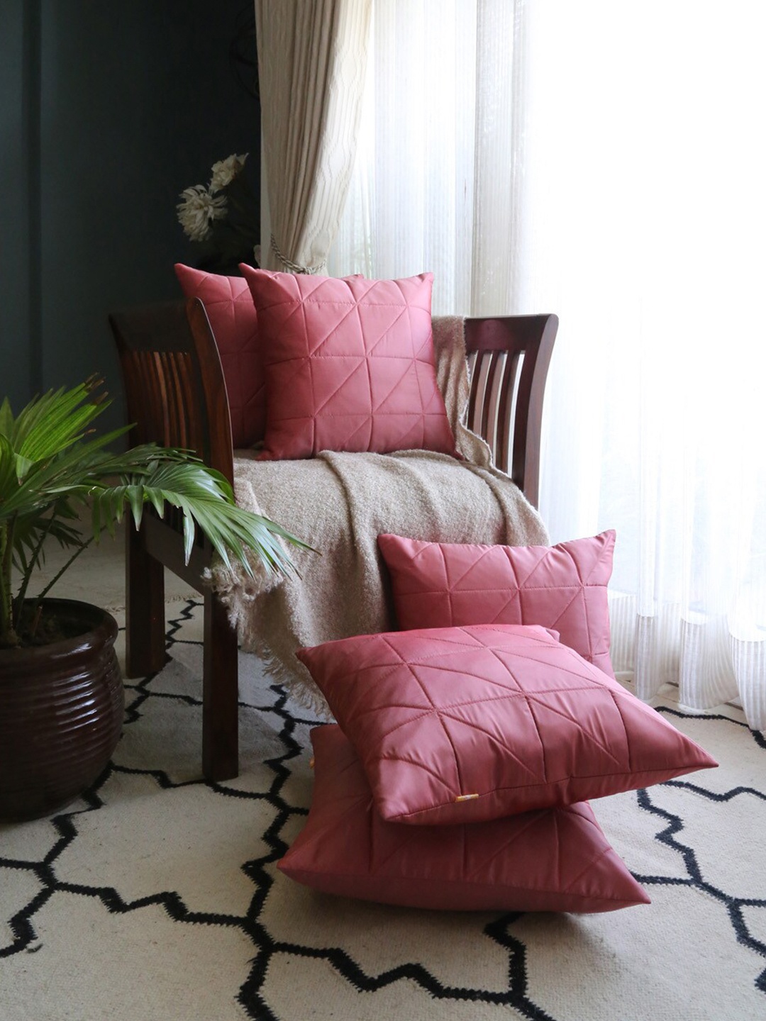 

ANS Peach-Coloured 5 Pieces Square Cushion Covers