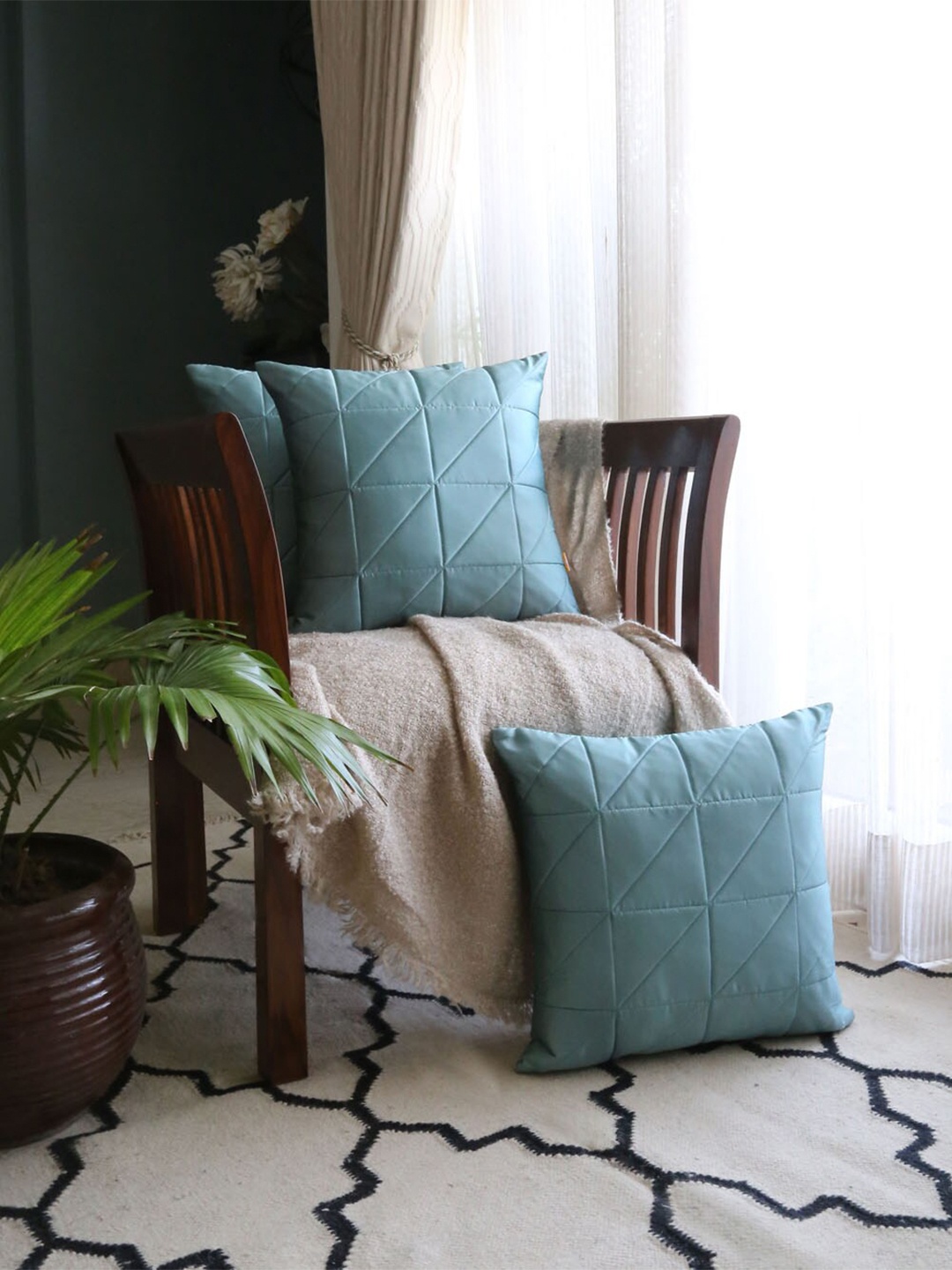 

ANS Blue 3 Pieces Square Cushion Covers