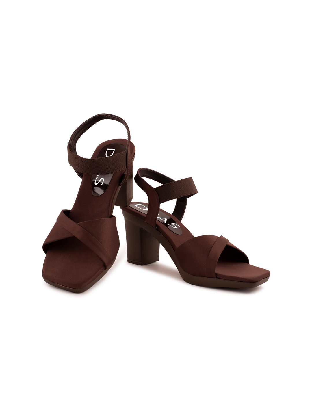

DEAS Textured Open Toe Block Heels With Backstrap, Brown