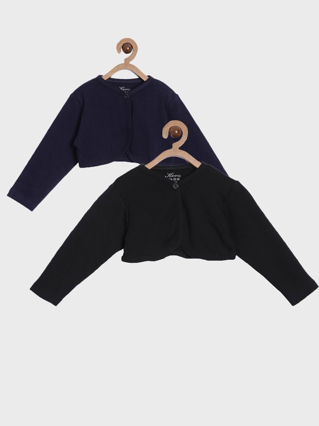

Kryptic Infants Girls Pack Of 2 Crop Pure Cotton Button Shrugs, Black