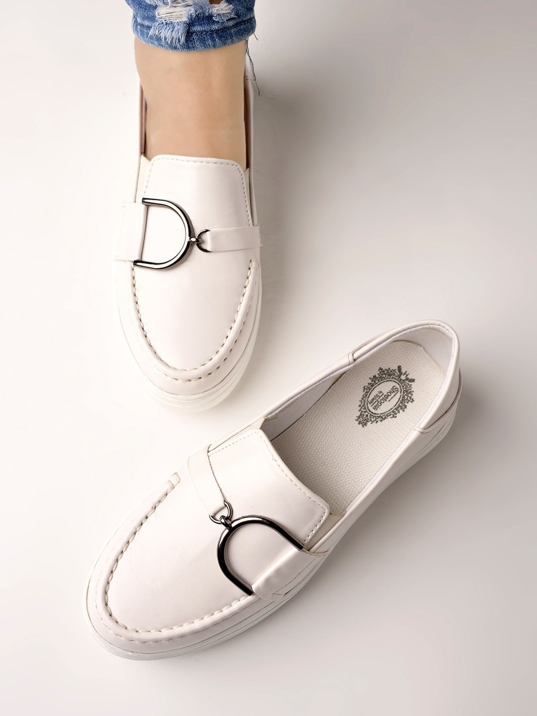 

Shoetopia Women Buckled Lightweight Loafers, White
