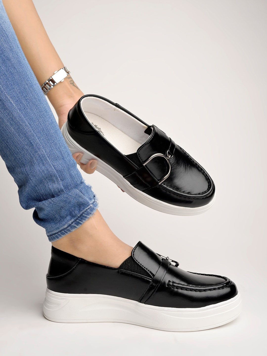 

Shoetopia Women Buckled Lightweight Loafers, Black