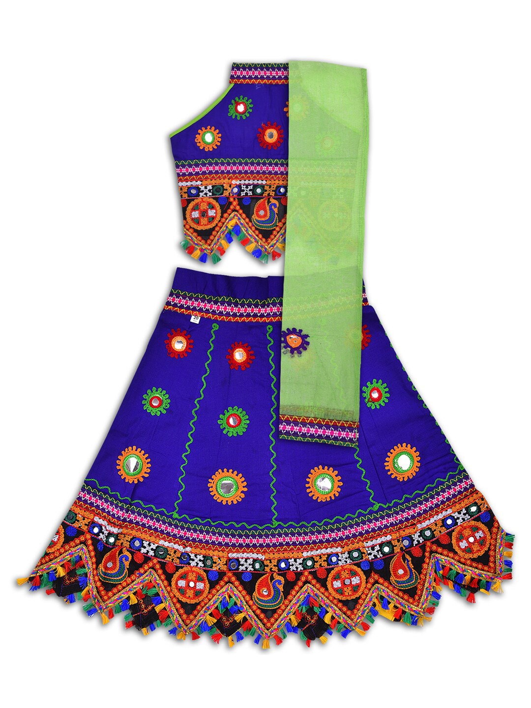 

Wish Karo Girls Embroidered Mirror Work Ready to Wear Lehenga & Blouse With Dupatta, Blue