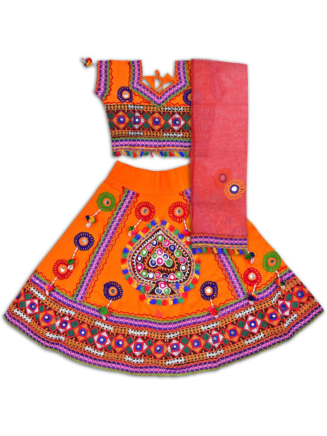 

Wish Karo Girls Embroidered Thread Work Cotton Ready to Wear Lehenga & Blouse With Dupatta, Yellow