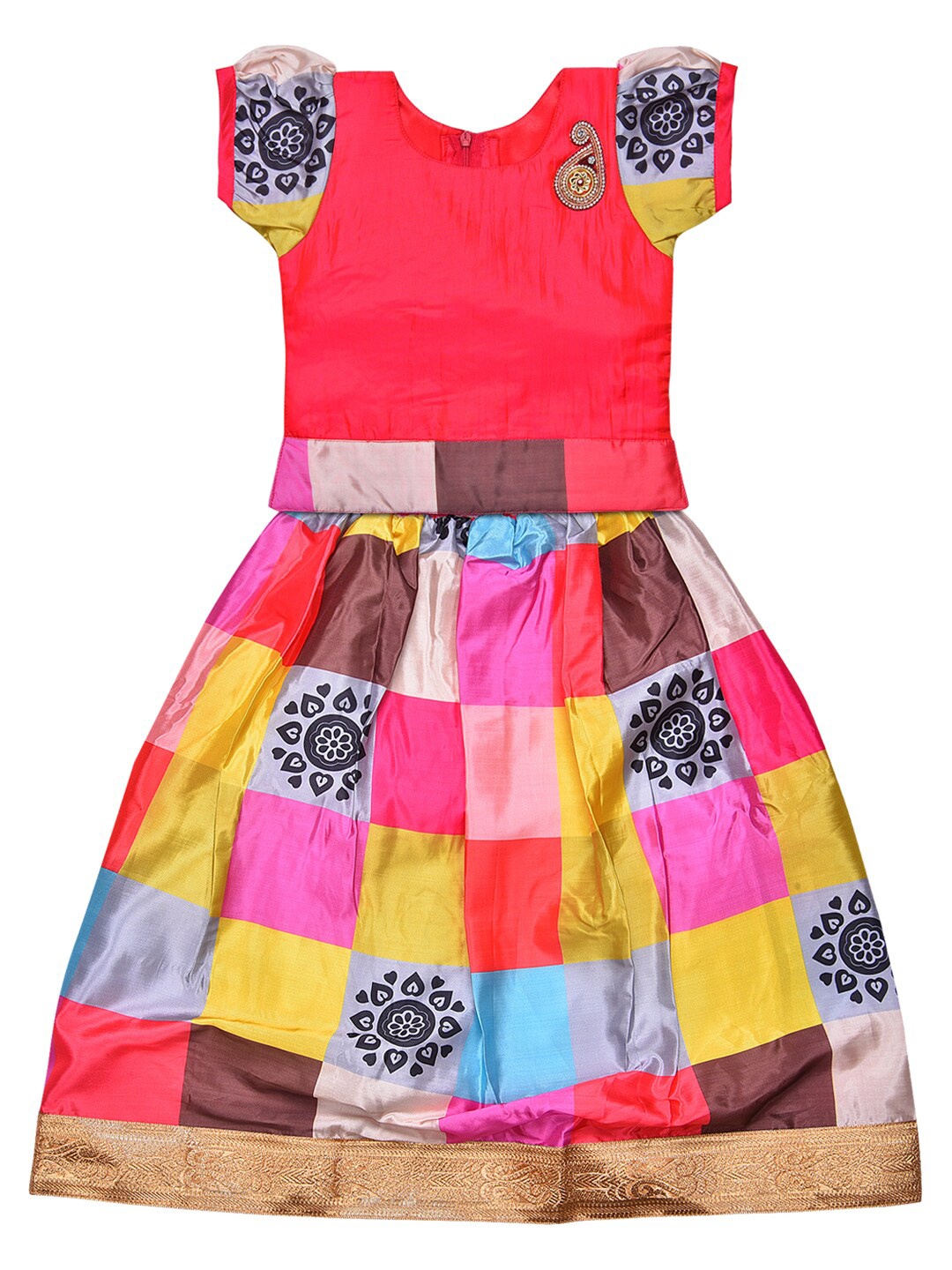 

Wish Karo Girls Satin Ready to Wear Lehenga Choli, Red