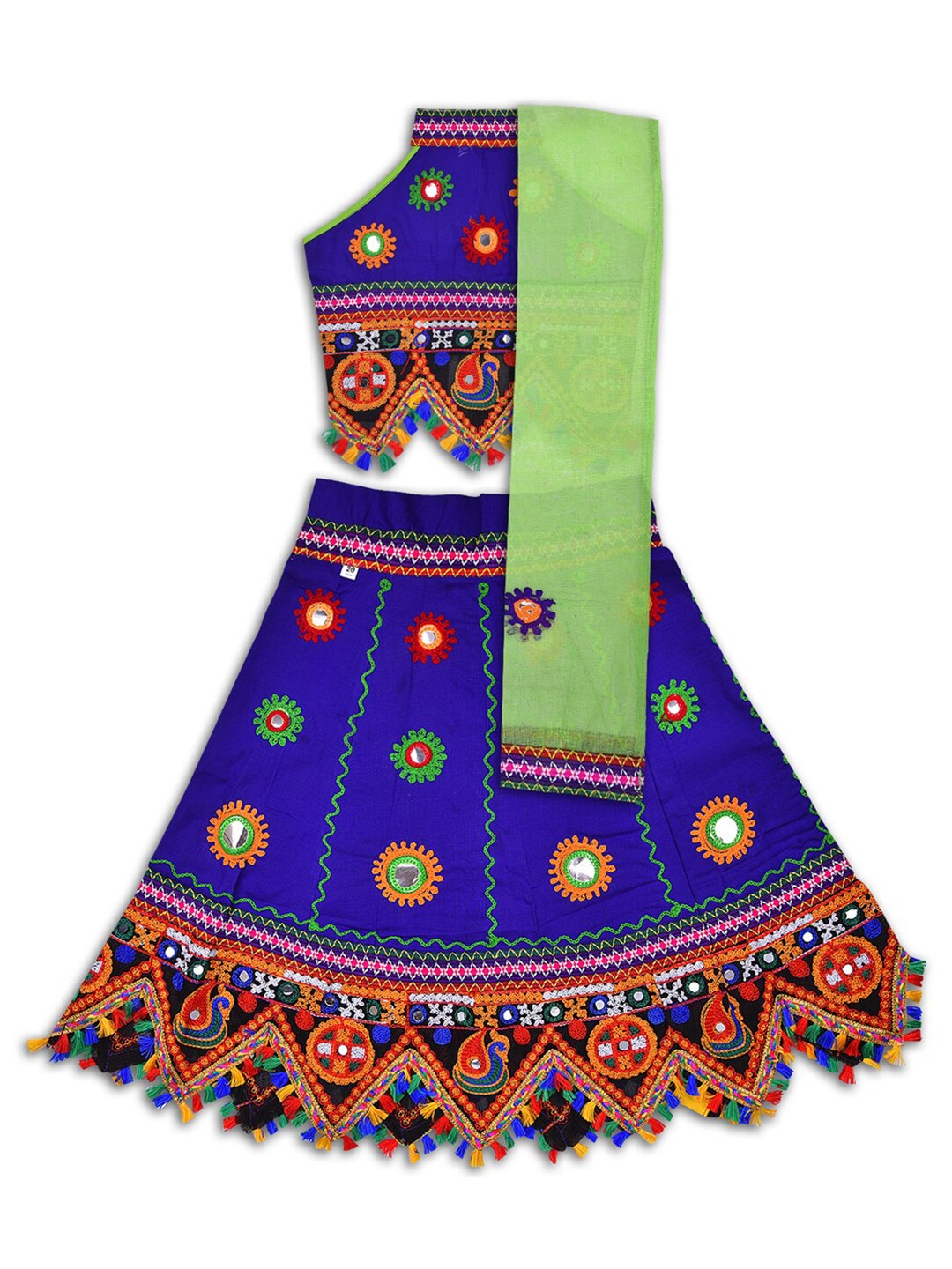 

Wish Karo Girls Embroidered Mirror Work Ready to Wear Lehenga & Blouse With Dupatta, Blue