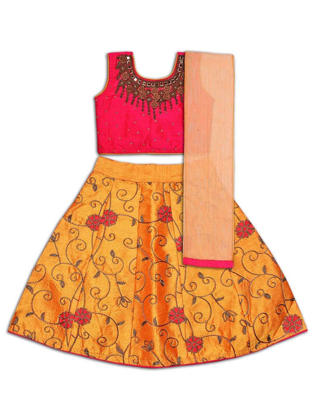 

Wish Karo Girls Embroidered Beads and Stones Ready to Wear Lehenga & Blouse With Dupatta, Pink