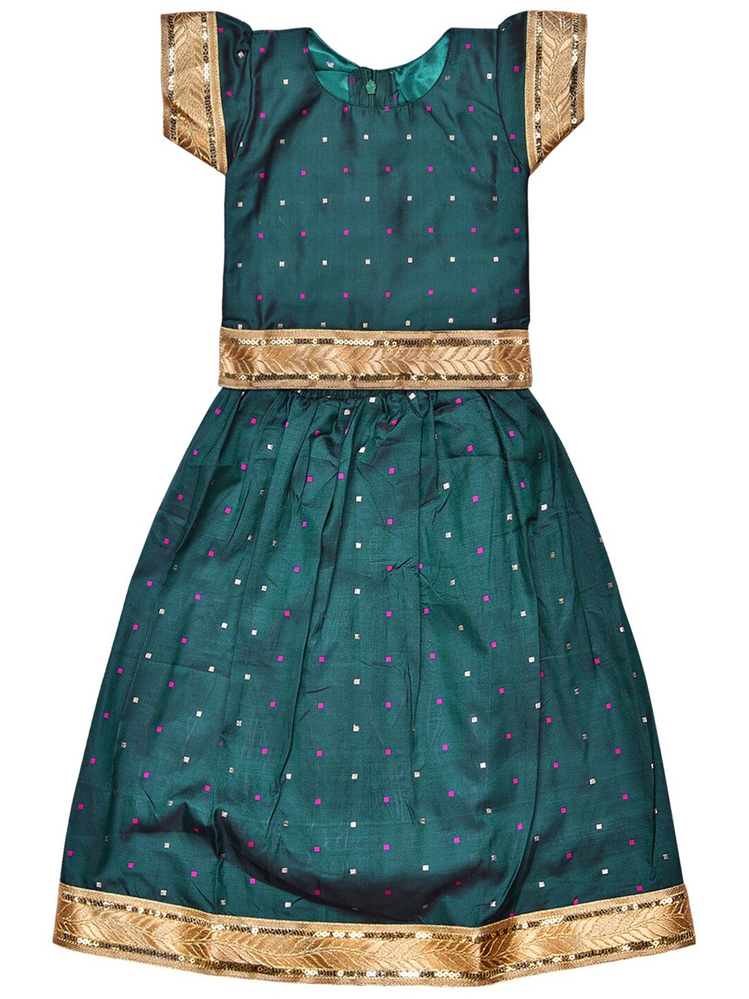 

Wish Karo Girls Embellished Sequinned Ready to Wear Lehenga Choli, Green