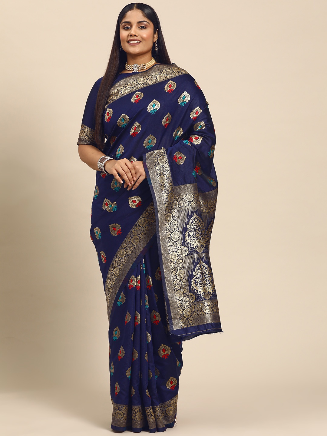 

Sztori Woven Design Ethnic Motifs Zari Kanjeevaram Saree, Blue