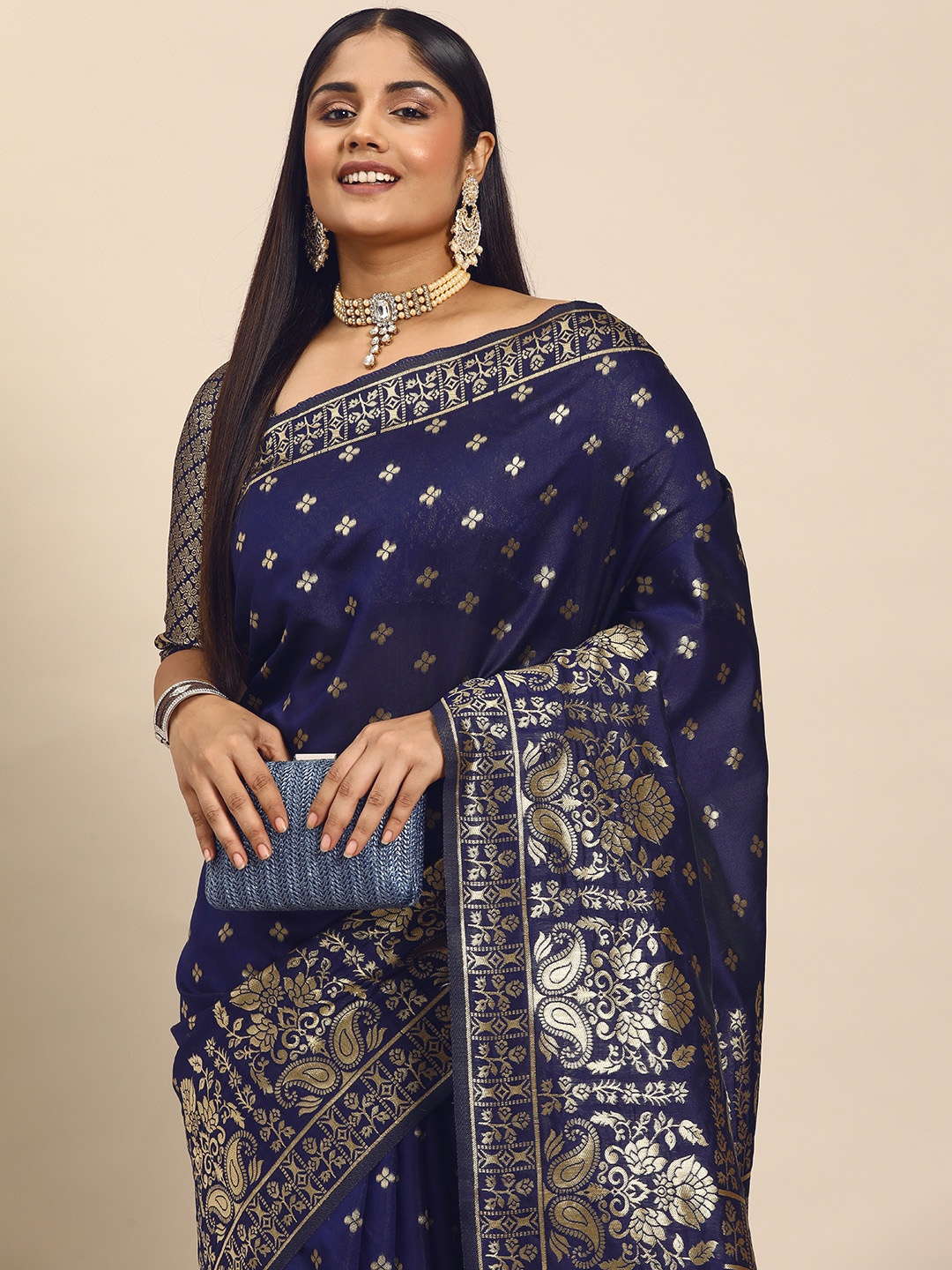 

Sztori Woven Design Ethnic Motifs Zari Banarasi Saree, Blue