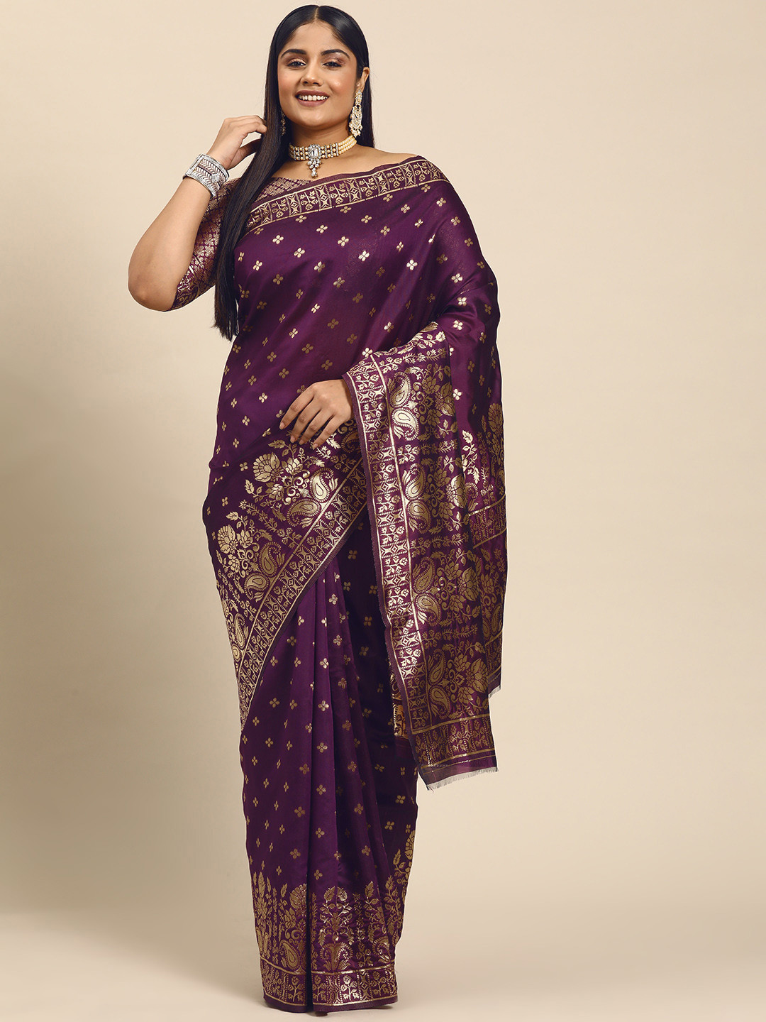 

Sztori Woven Design Ethnic Motifs Zari Banarasi Saree, Purple