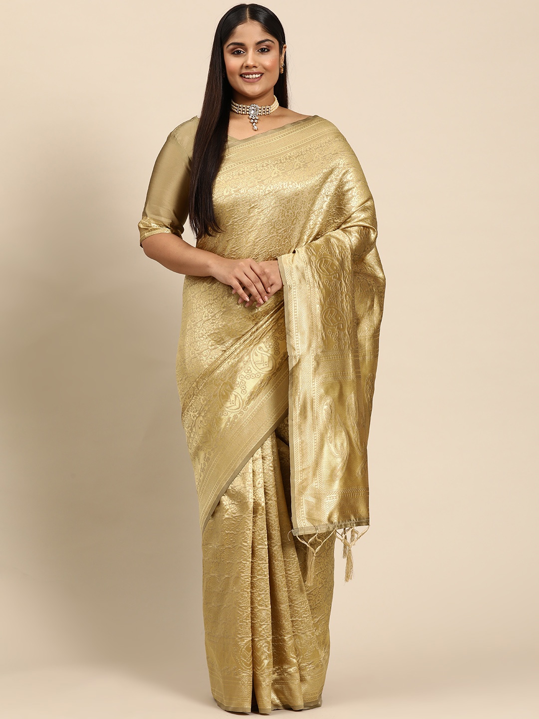 

Sztori Woven Design Ethnic Motifs Zari Banarasi Saree, Cream
